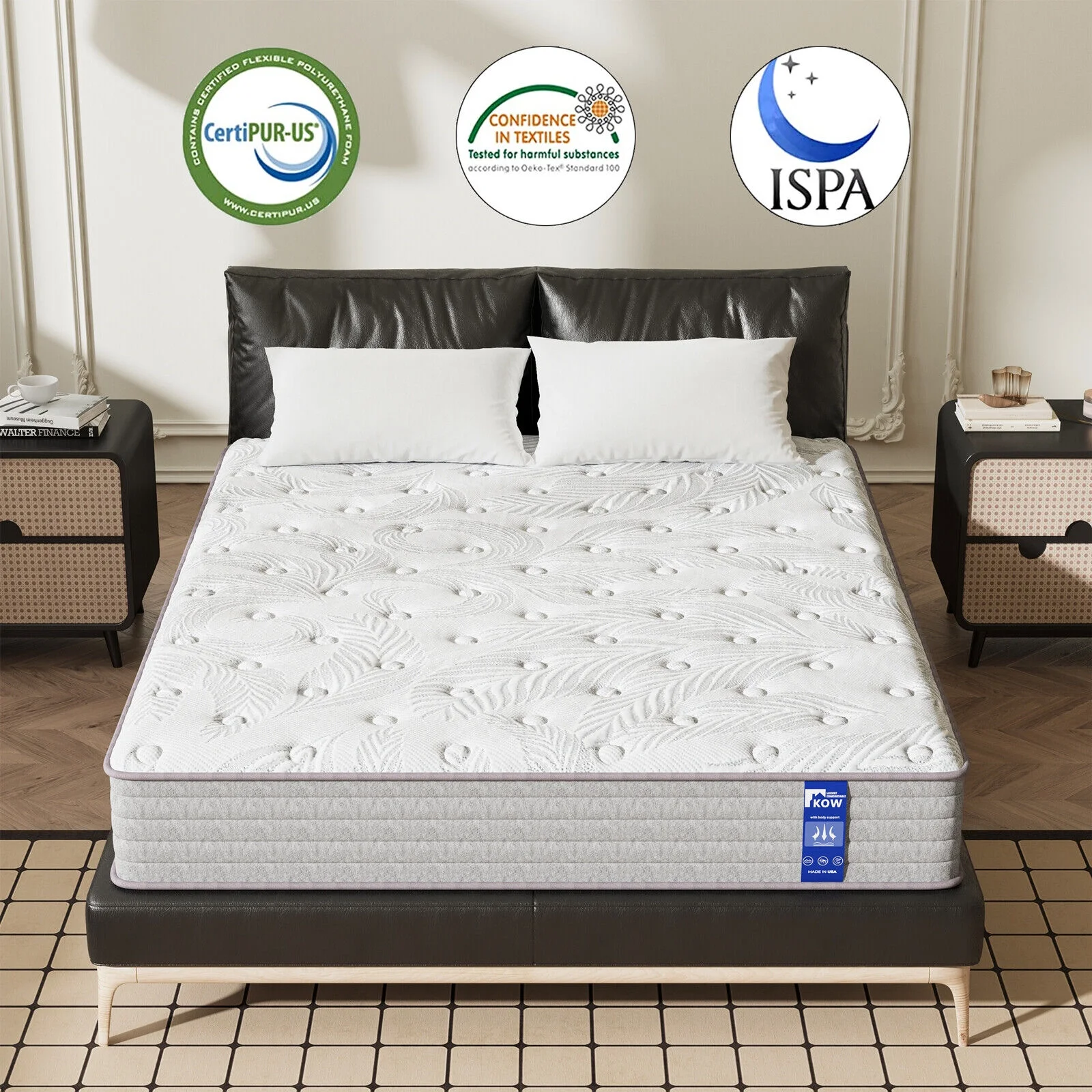 KOW® 12 inch Hybrid Mattress King, Medium Firm innerspring Mattress in a Box, Pressure Relief,Premium Foam and Coils Springs