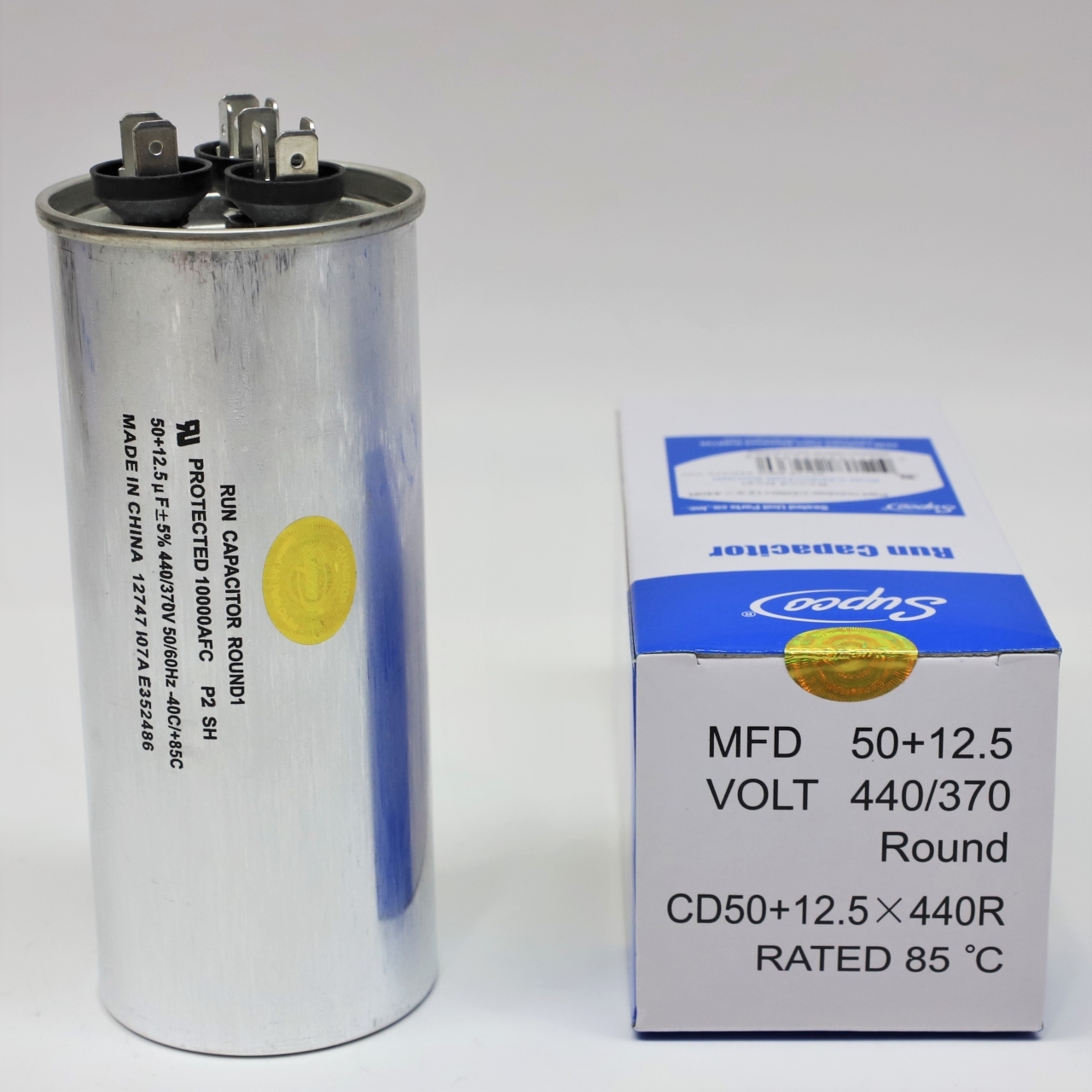 Supco CD50+12.5X440R Supco CD50+12.5X440R HVAC Motor Round Dual Run Capacitor 50 + 12.5 MFD 440 Volts