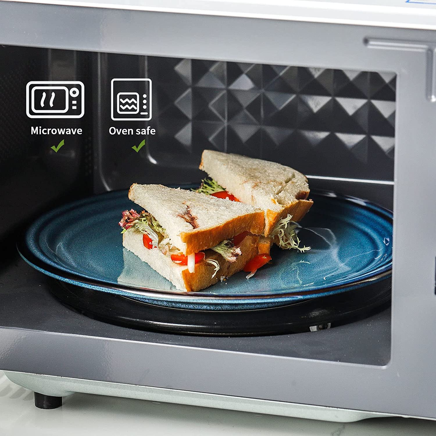 DIQIN Ceramic Dinner Plates Set of 4, Microwave Oven Safe, Blue