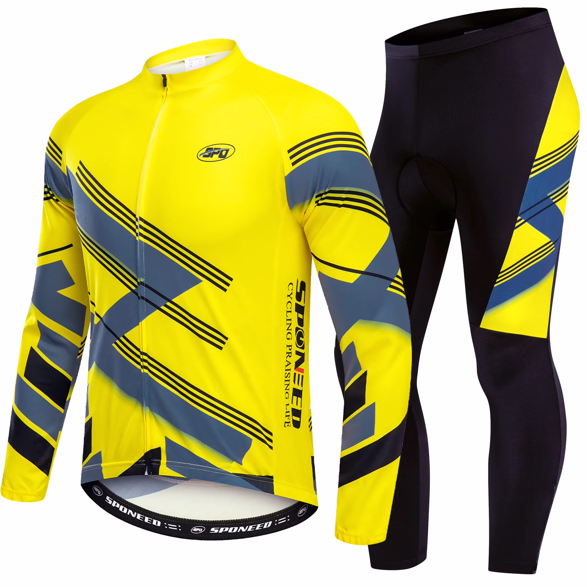 Sponeed Bike Jersey Mens Winter Clothing Long Sleeve Suit Cycling Shirts MTB Pants Yellow M