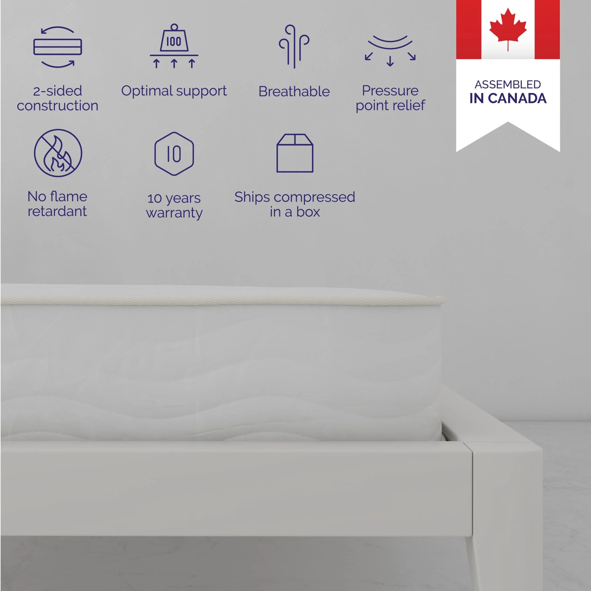 DHP Dakota Upholstered Bed with Signature Sleep Tranquil 8-Inch Pocket Spring Mattress, Twin, White