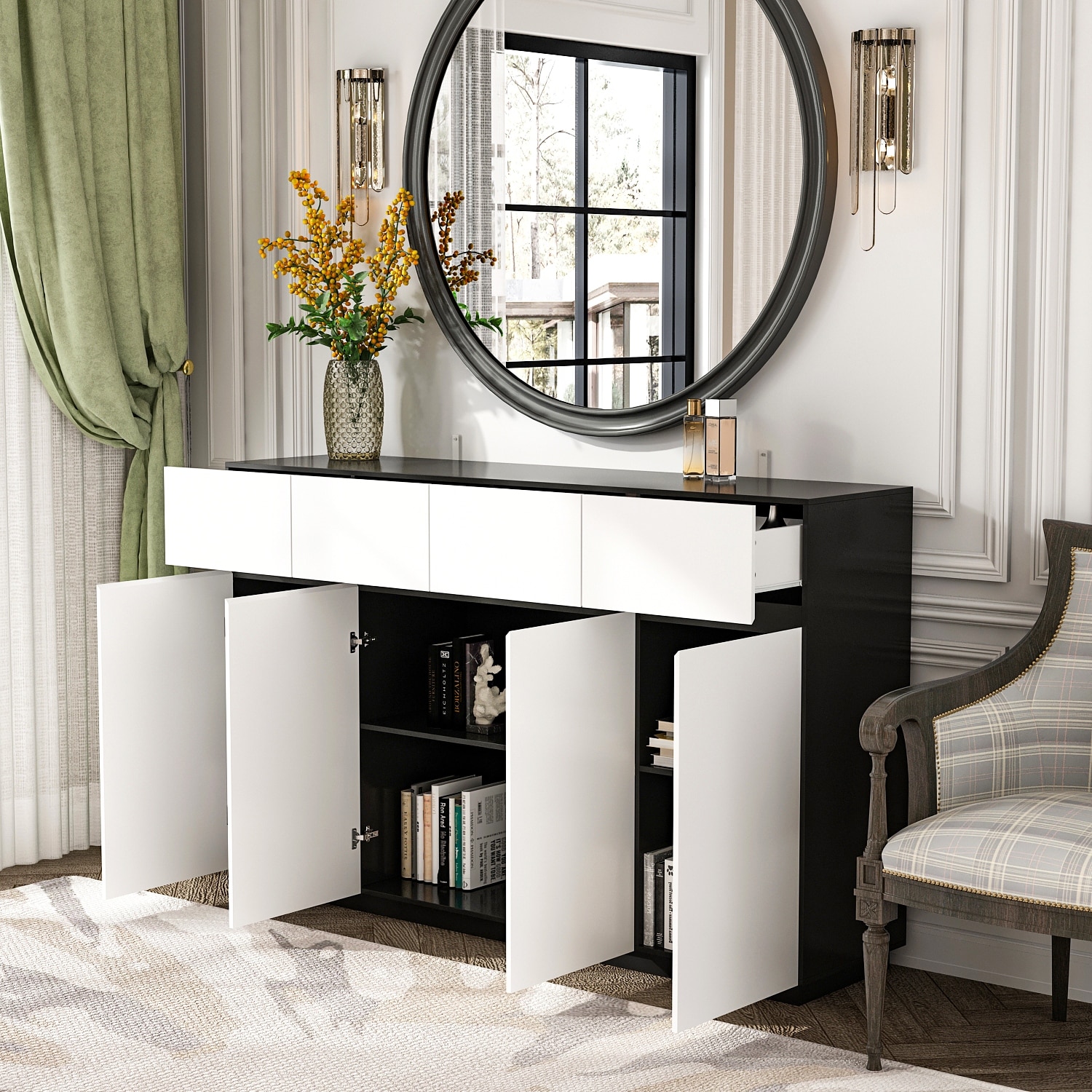 Versatile Usage Pantry Closet Buffet Sideboard Server Modern Design Base