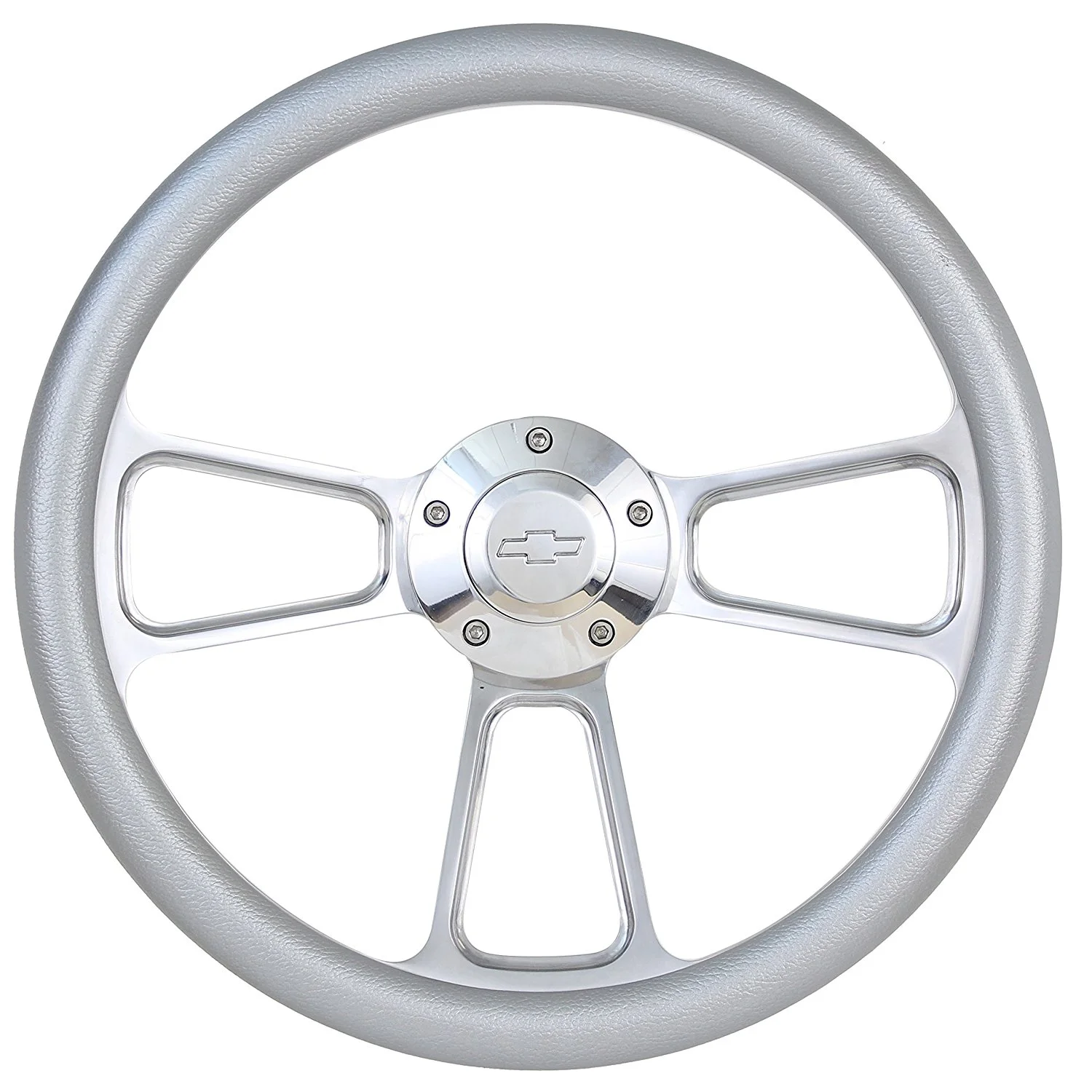Silver Steering Wheel 14 Inch Aluminum with Chevy Installation Adapter and Horn