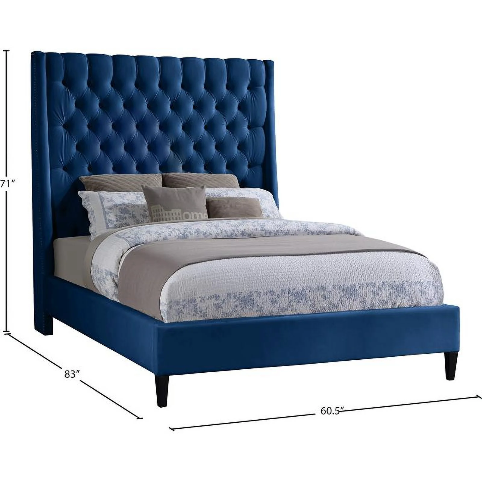 Meridian Furniture Fritz Navy Velvet Full Bed