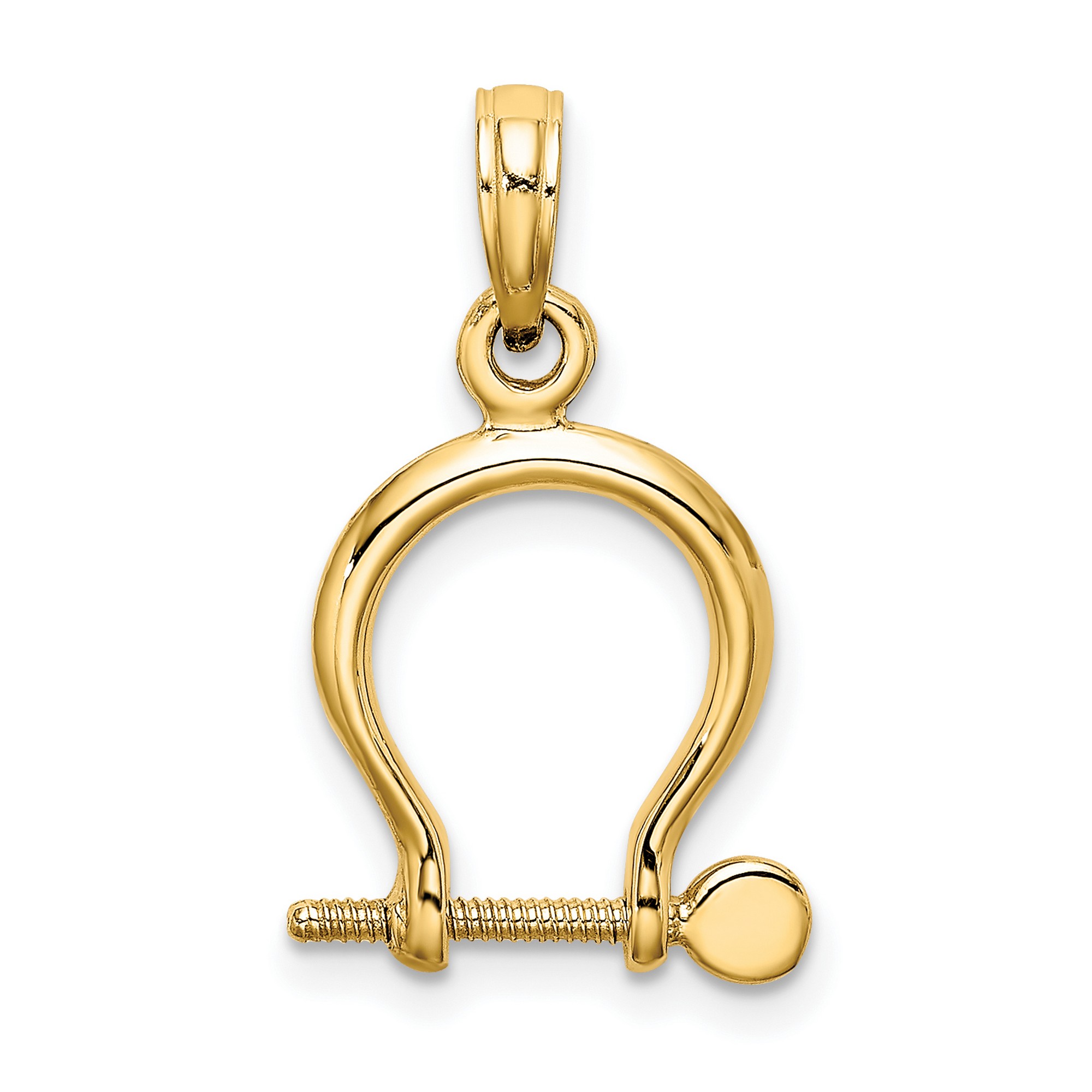 3D Small Shackle Link Screw Pendant In Real 14k Yellow Gold 15 mm x 13 mm