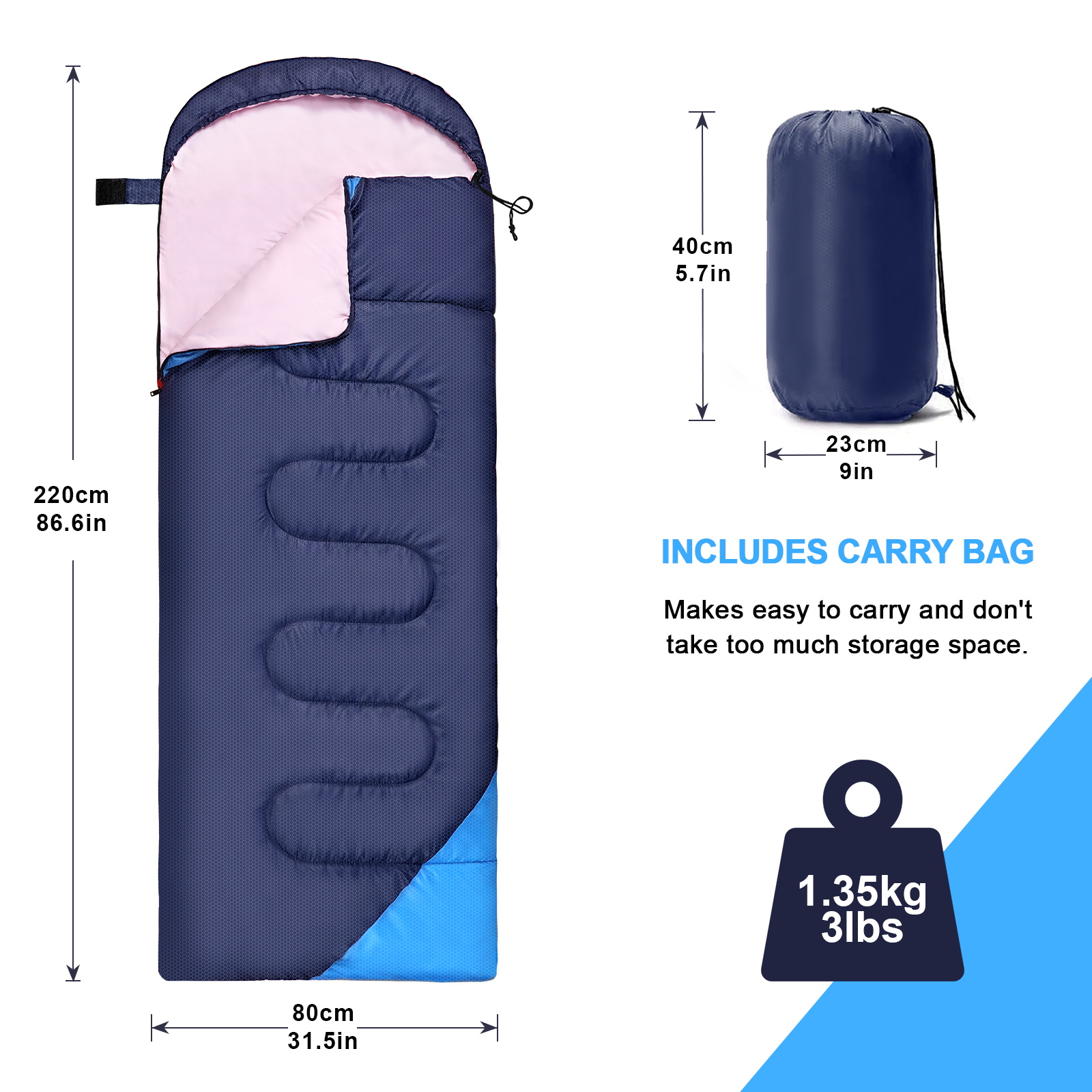 Sleeping Bag,3-4 Seasons Warm Cold Weather Lightweight, Portable, Waterproof Sleeping Bag with Compression Sack for Adults & Kids - Indoor & Outdoor: Camping, Backpacking, Hiking