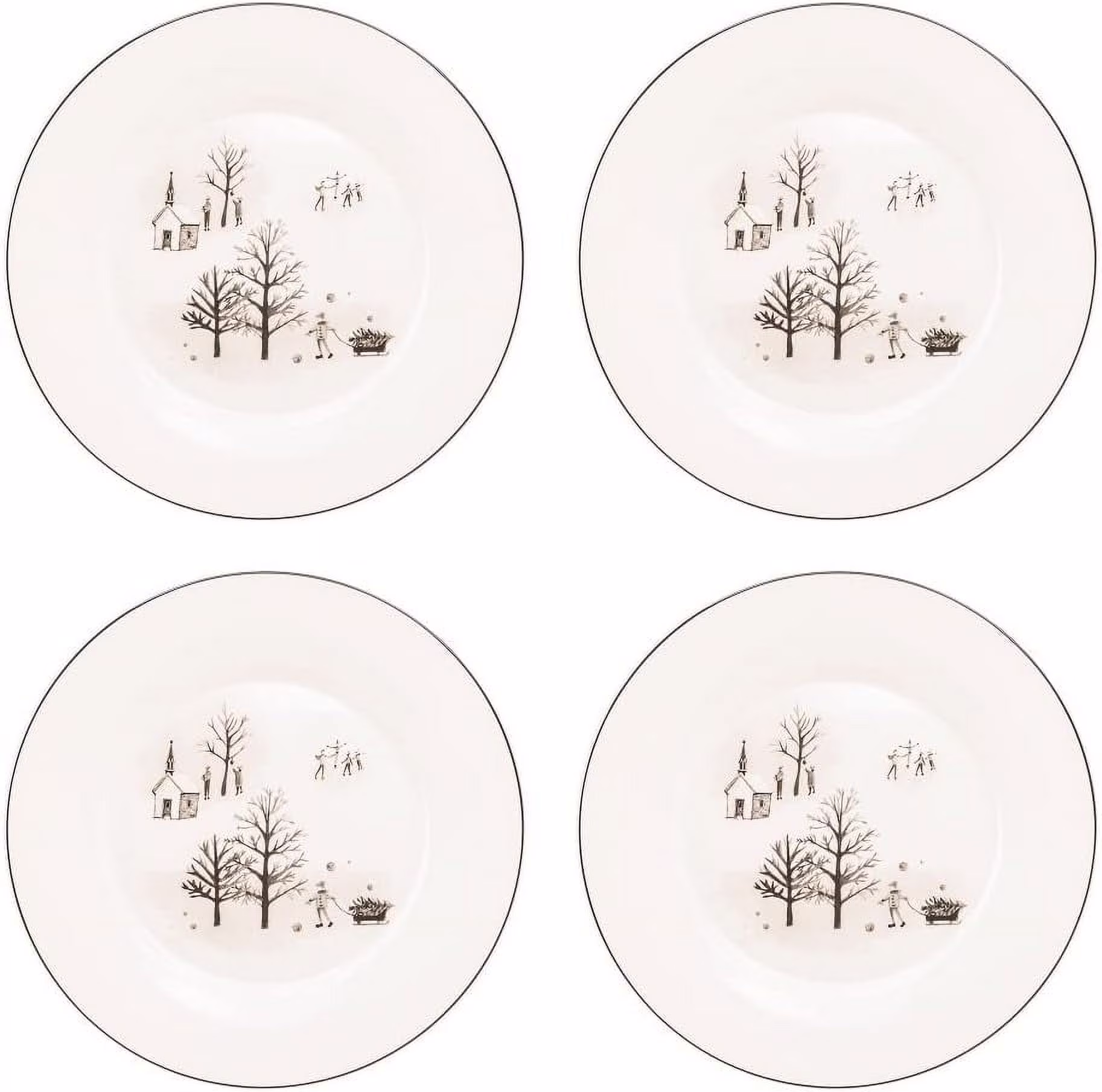 Black Winter Wonderland Dessert/Salad Plates 7.5-Inch, Set Of 4