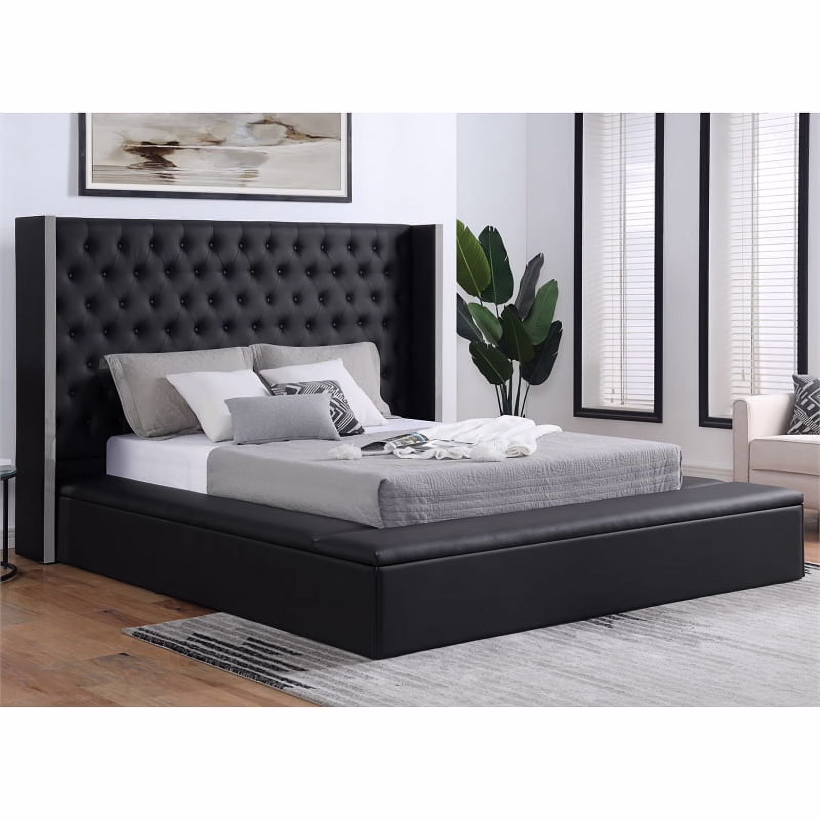 Furniture of America Kurke Wood Queen Upholstered Bed in Black