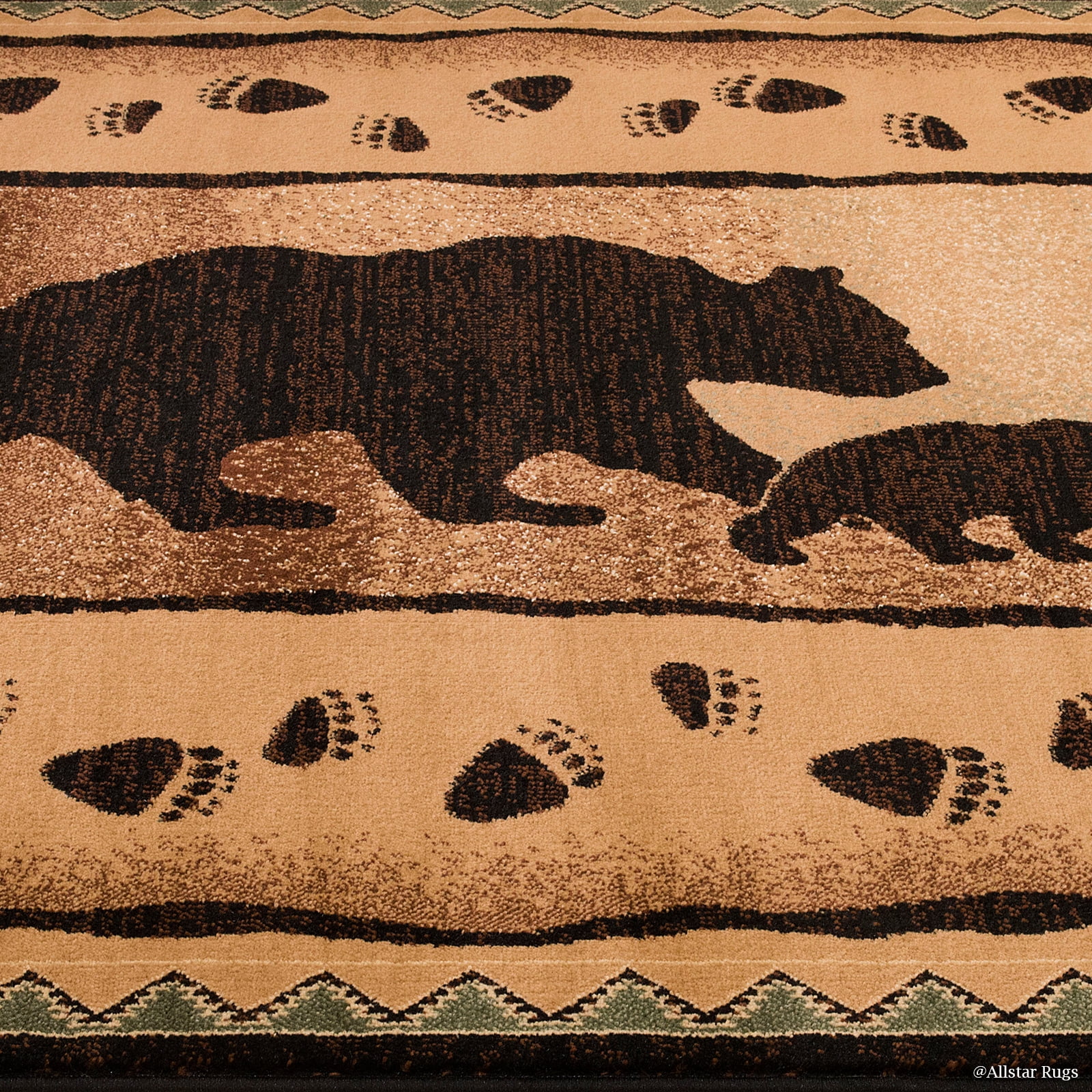 Brown Mama Bear with Cub with Paw Prints Area Rug (7' 7
