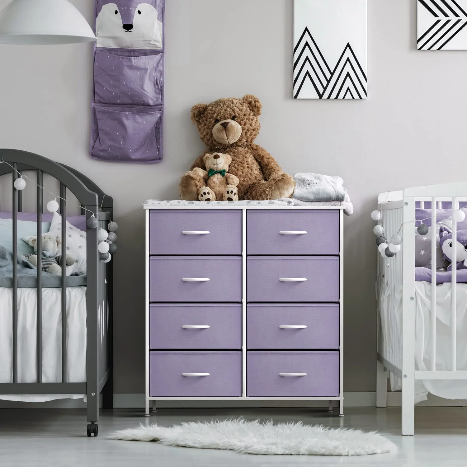 WAGEE Kids Dresser with 8 Drawers and 1 Drawer Nightstand Bundle - Matching Furniture Set - Storage Unit Organizer Chests for Clothing - Bedroom, Kids Rooms, Nursery, & Closet (Purple)