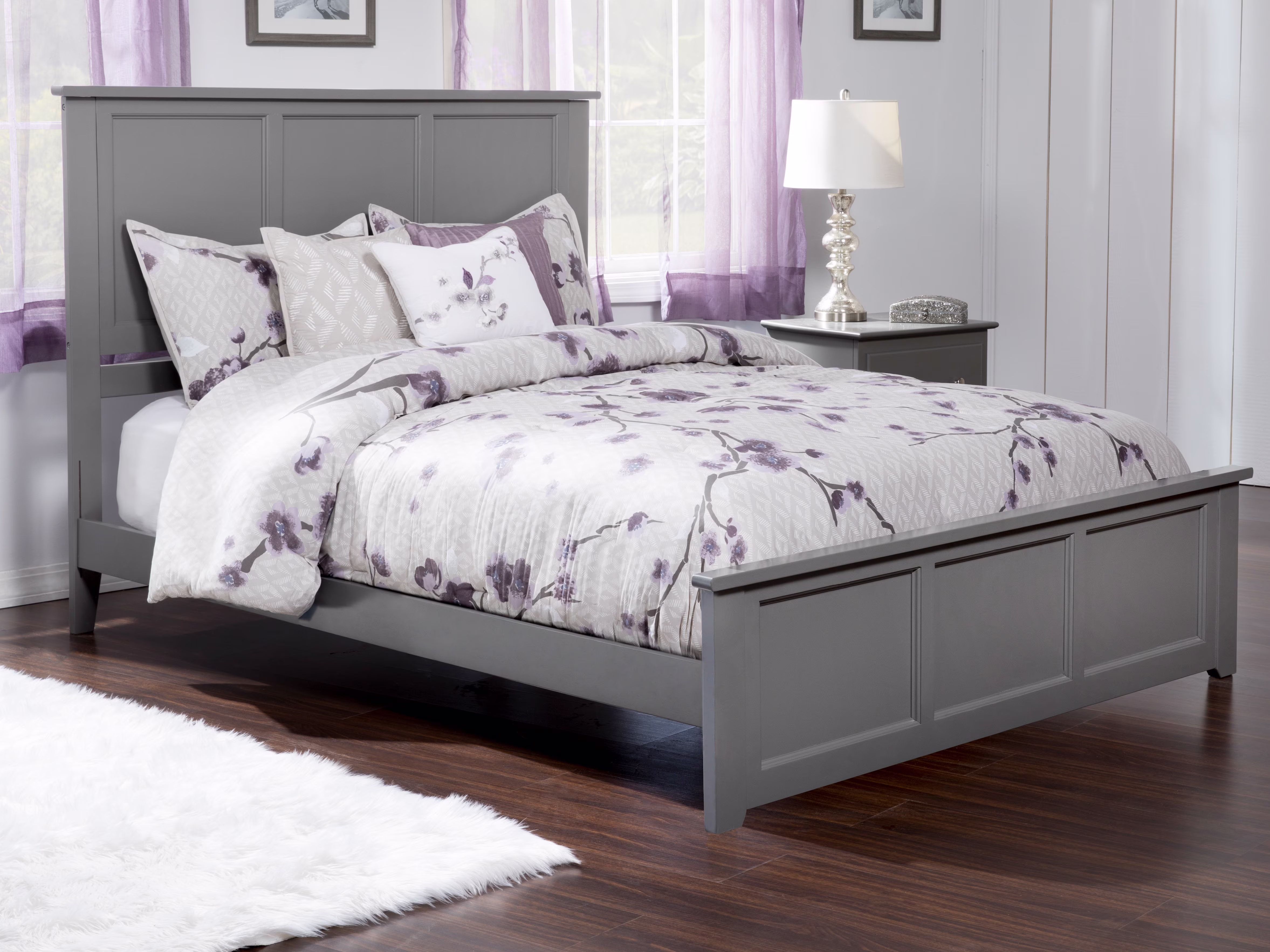 AFI Madison Queen Wood Platform Bed with Panel Headboard and Footboard, Grey