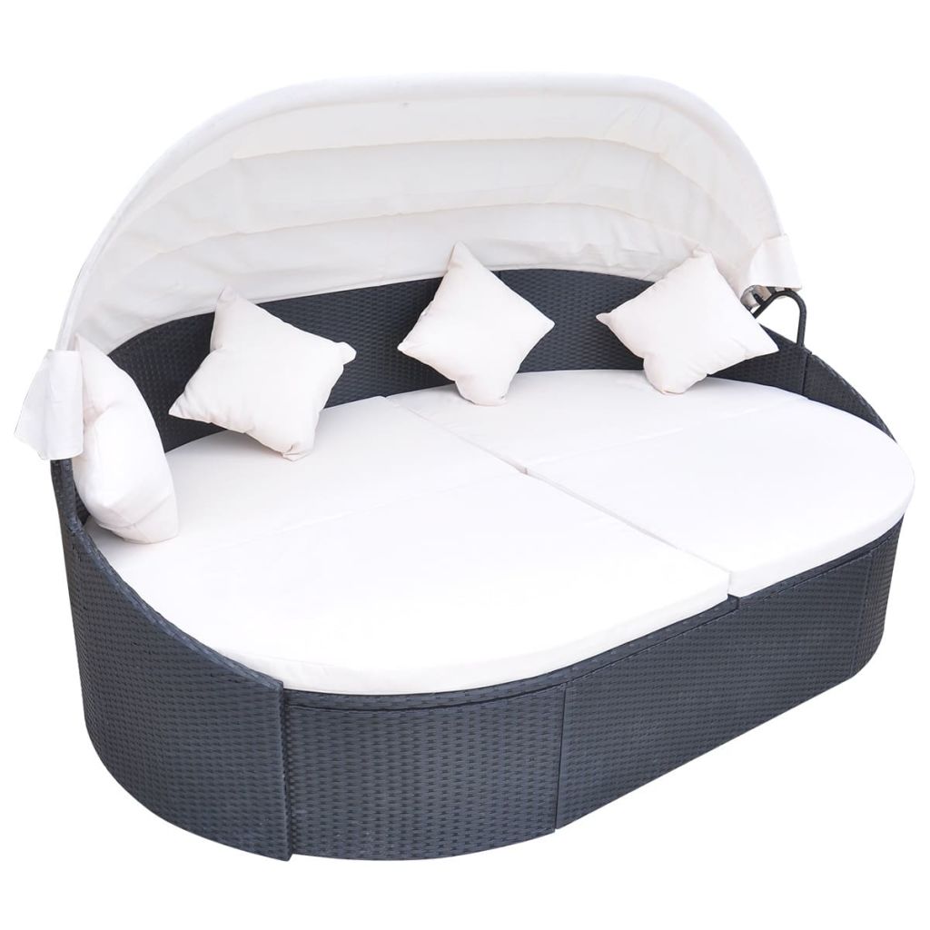 Outdoor Bed with Canopy Poly Rattan Black