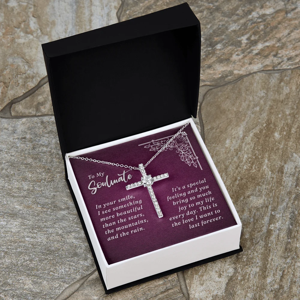 To My Soulmate, In Your Smile CZ Cross Necklace