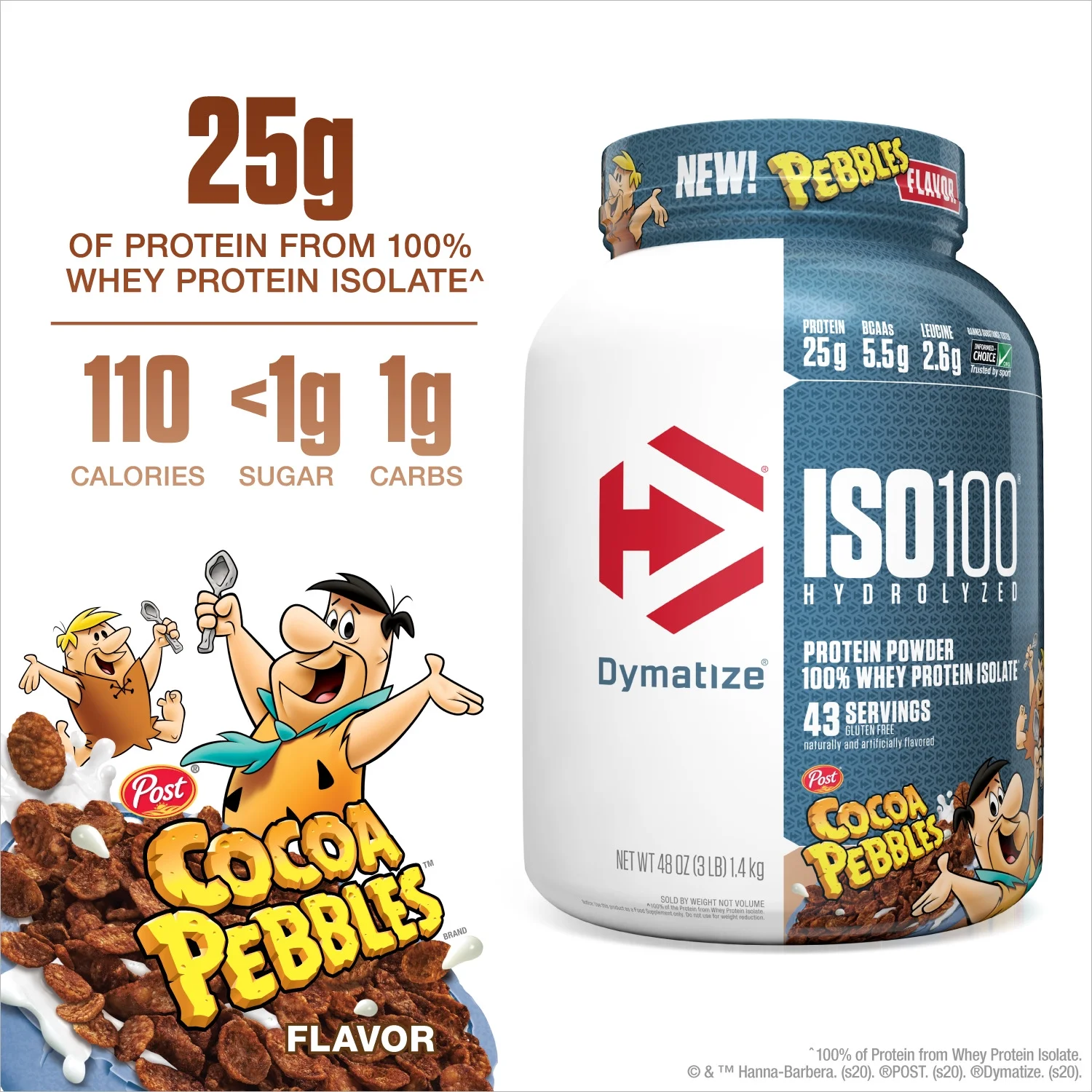 Dymatize ISO100 Hydrolyzed Whey Isolate Protein Powder, Cocoa Pebbles, 3 lb