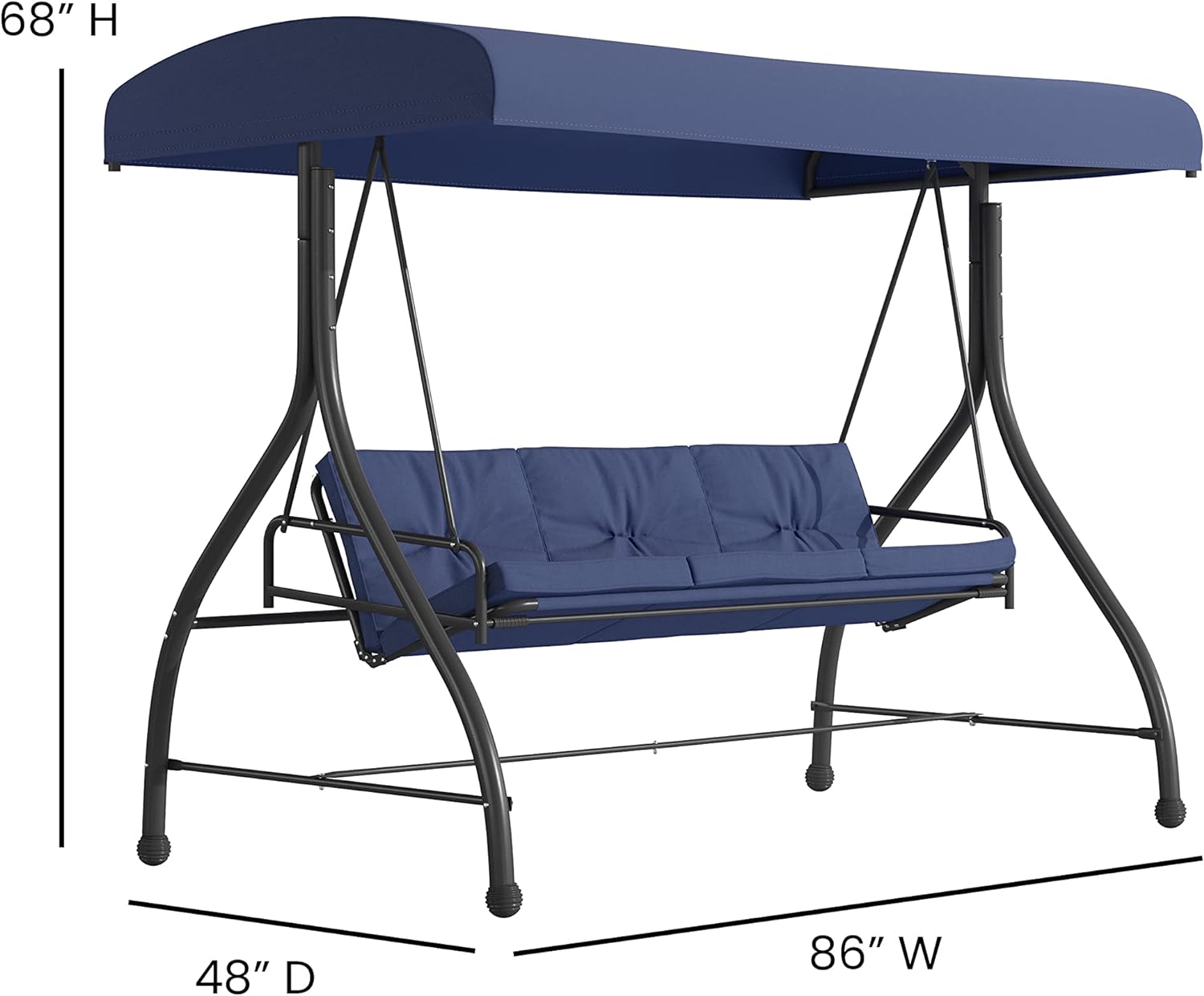 Tellis 3-Seat Outdoor Steel Converting Patio Swing Canopy Hammock With Cushions / Outdoor Swing Bed (Navy)