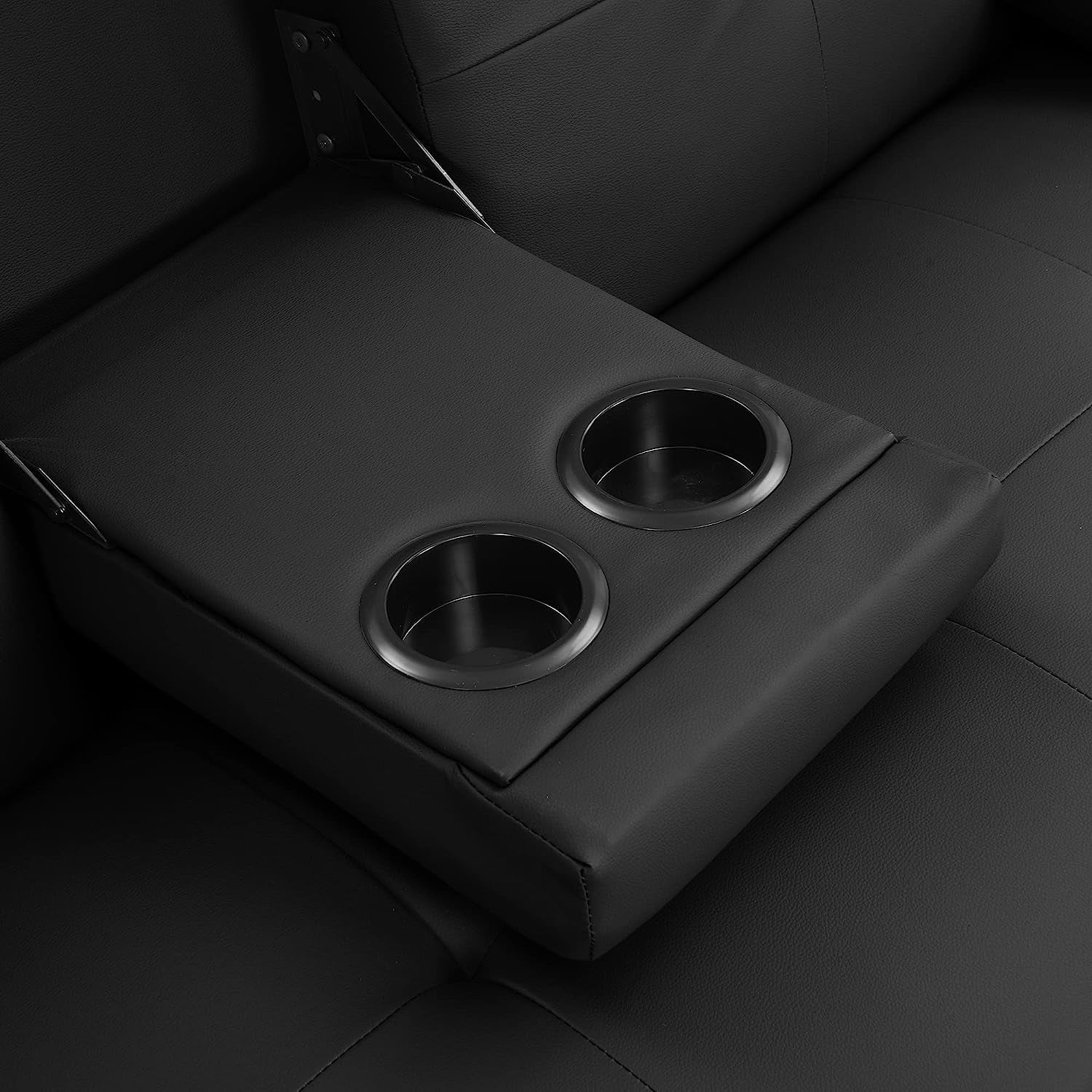 Hbaid Modern Faux Leather Couch Convertible Folding Futon Sofa Bed with 2 Cup Holders, Black