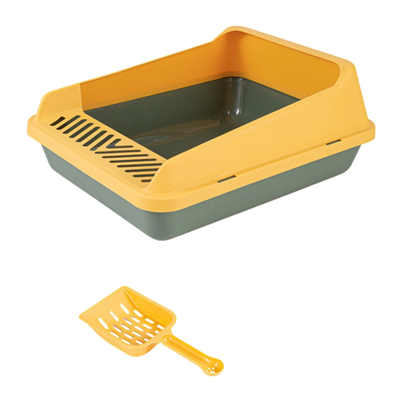 DOLITY High Sided Cat Anti Splashing High Sided Open Top Pet Litter Green Yellow