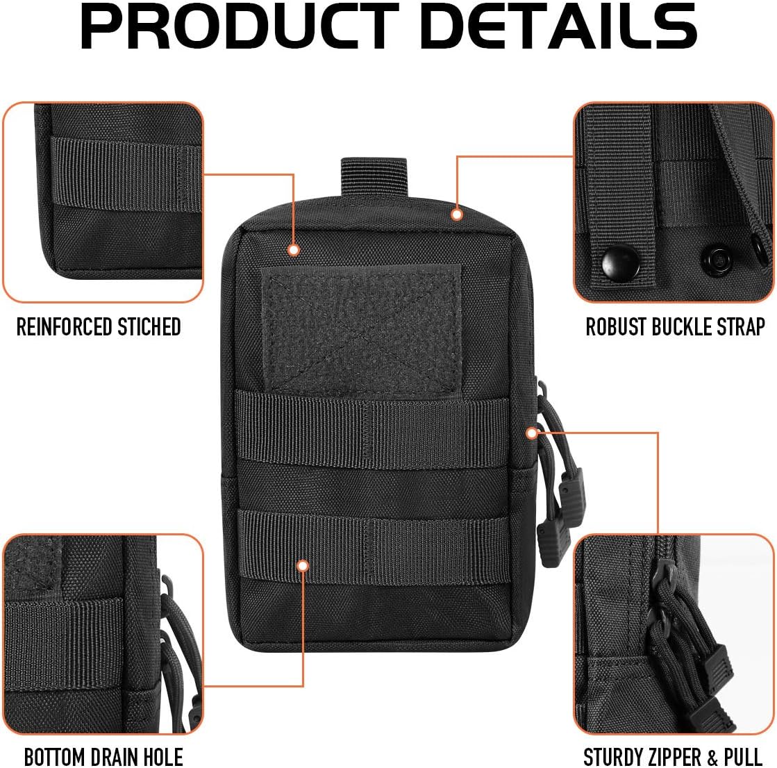 Gogoku 3-Pack Molle Pouch Combo Water Bottle Pouch Holder Tactical Molle Pouches Compact Utility EDC Waist Bag Pack