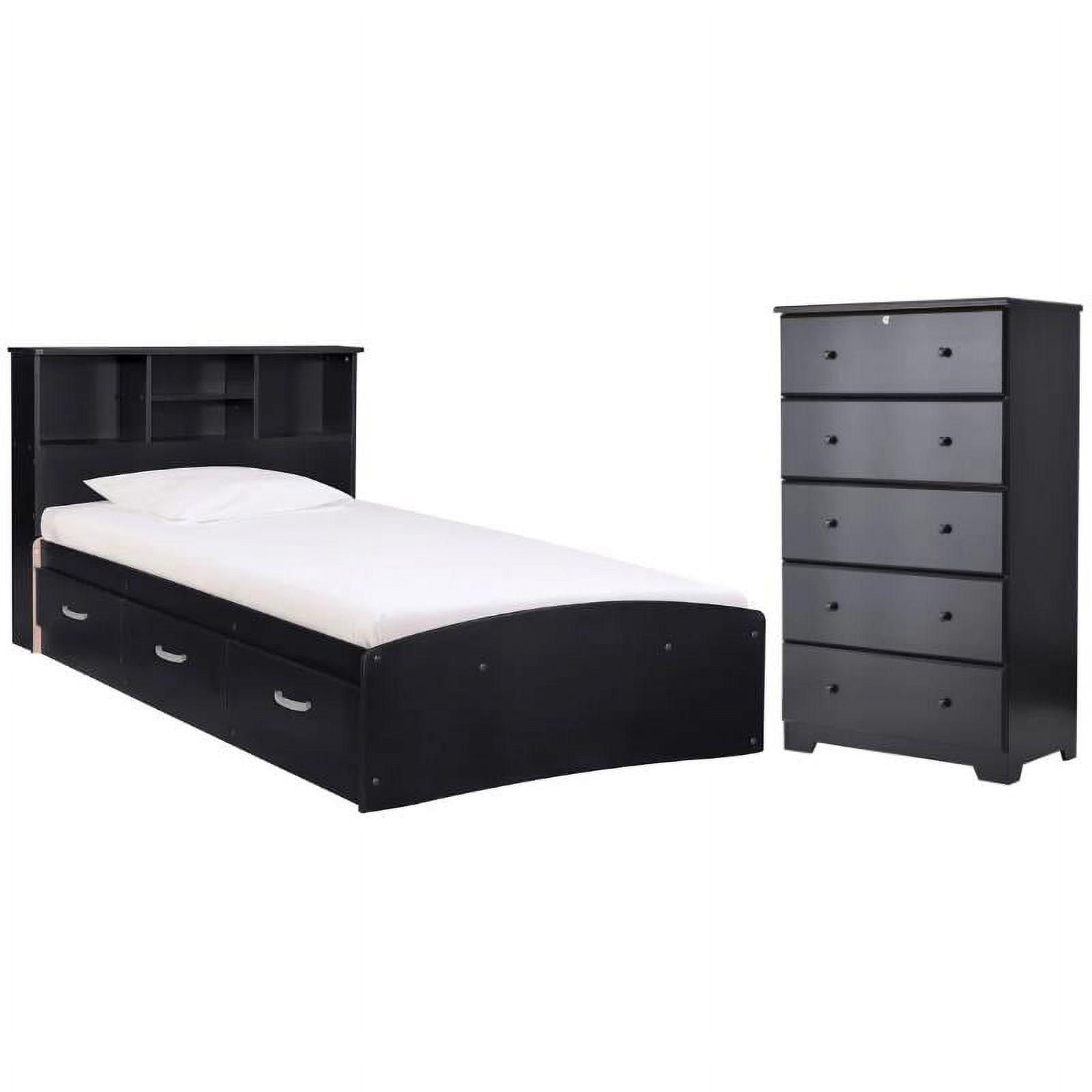 Home Square 2-Piece Set with Twin Captains Bed & 5-Drawer Chest Dresser in Black