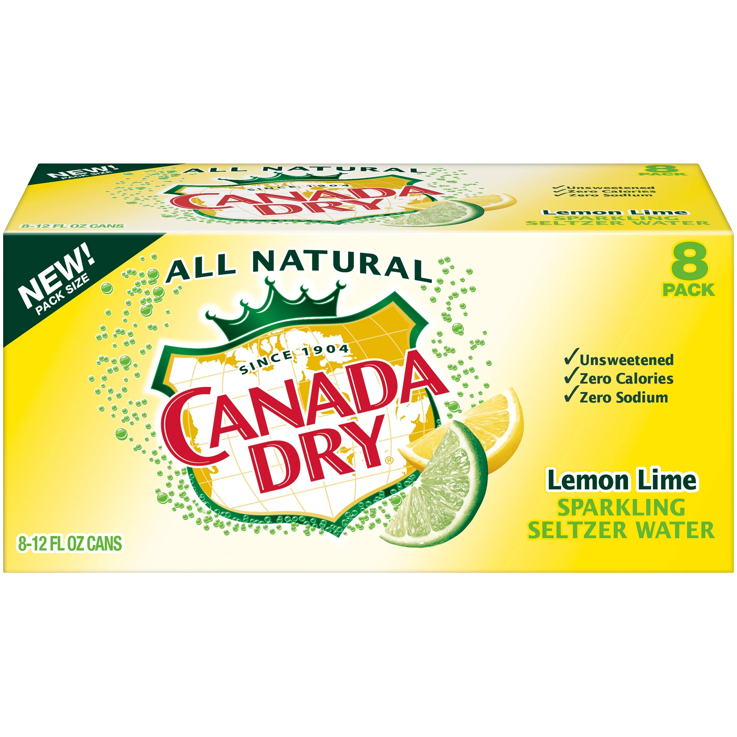 Canada Dry Sparkling All Natural Caffeine-Free Lemon Lime Seltzer Water, 12 Fl. Oz., 8 Count