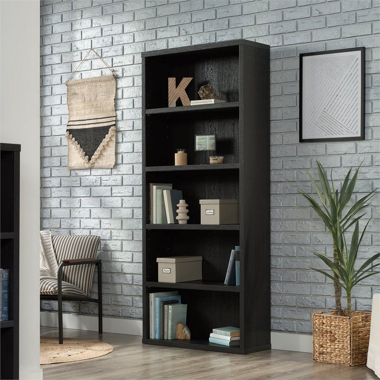 Pemberly Row Engineered Wood 5-Shelf Bookcase in Raven Oak