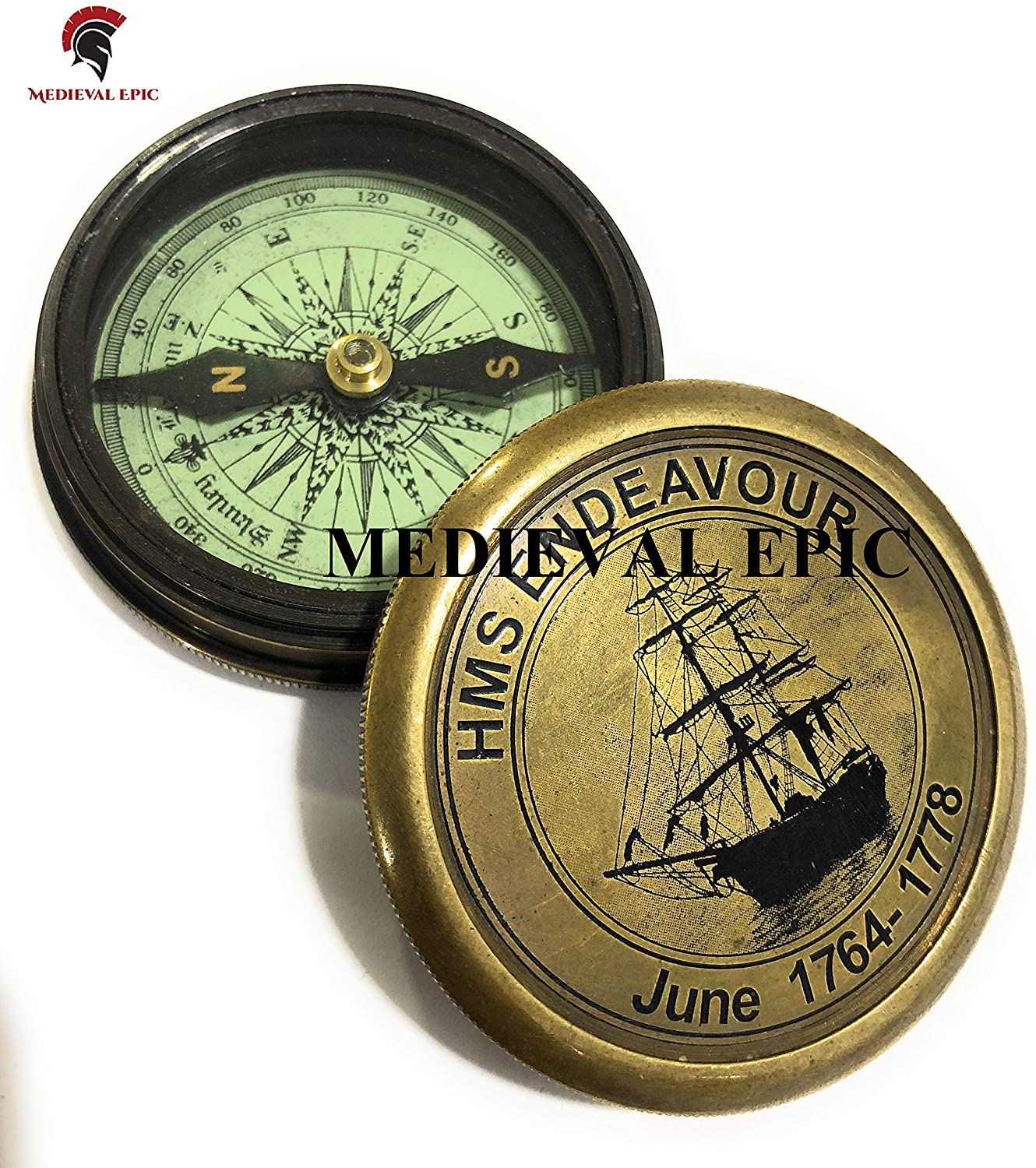 NauticalMart Antique Brass Compass - HMS Endeavour Marine Pirate Compass