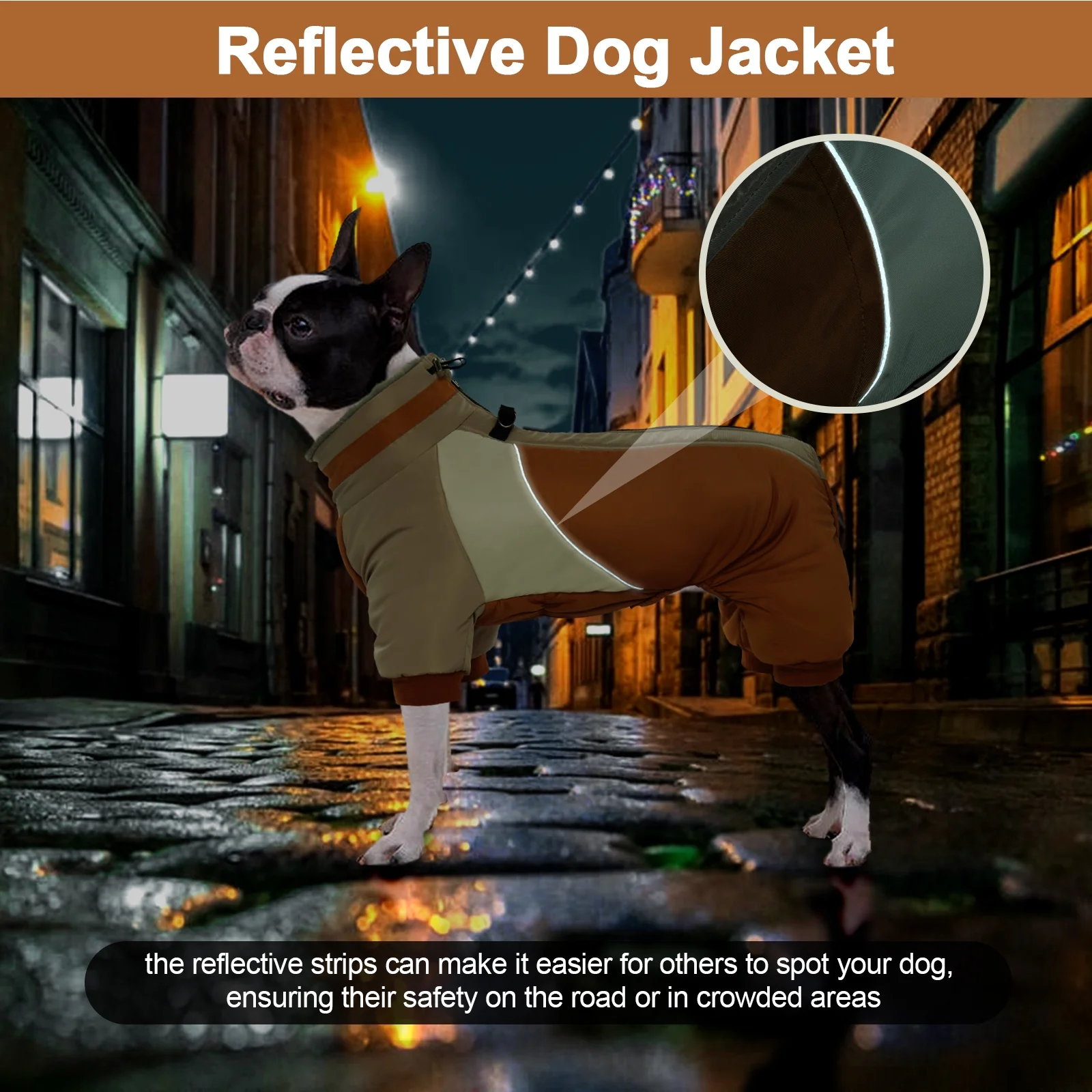 Kuoser Dog Winter Coat, Warm Dog Jacket Reflective Dog Cold Weather Coat with Zipper, Brown, XS