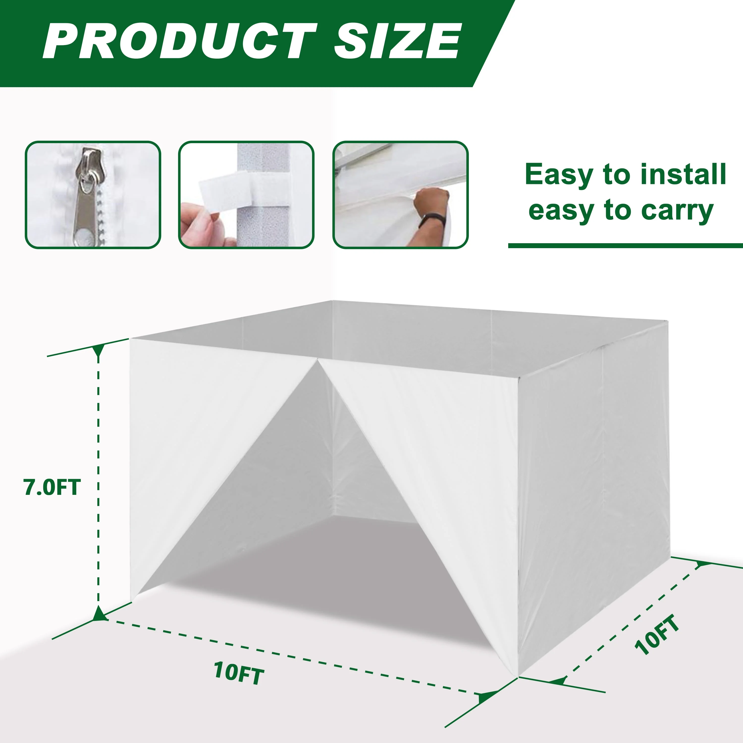 Super USA Zippered Walls for 10 x 10 Pop Up Canopy,3 Removable sidewalls & 1 Middle Door Wall(Forest Green)