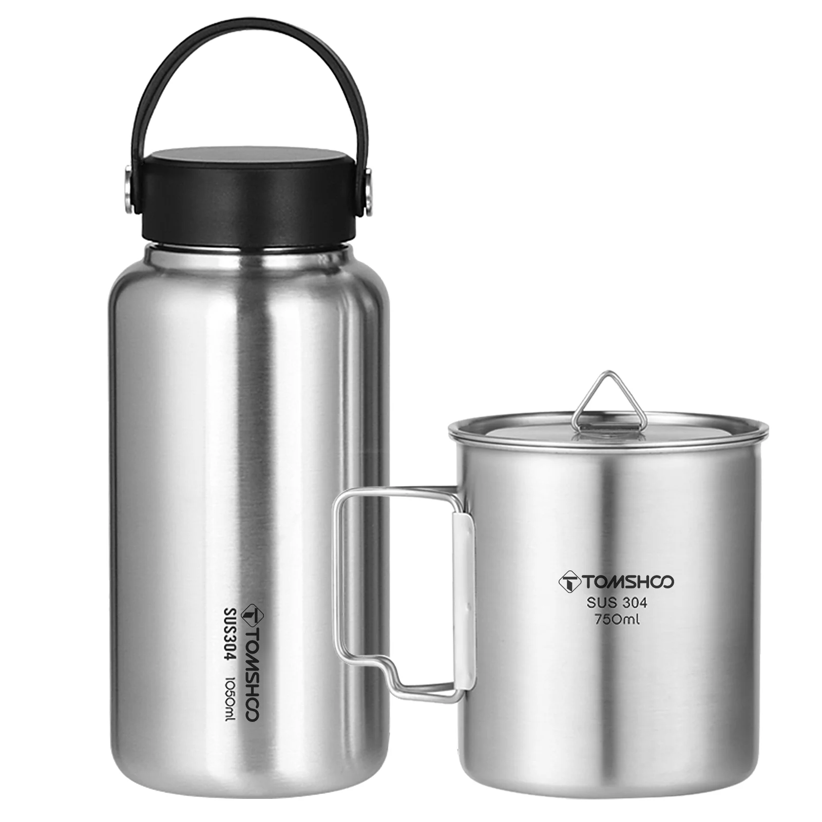 1050ml Stainless Steel Bottle Leak Proof Sports Bottle with 750ml Cup Coffee Mug for Outdoor Camping Hiking Backpacking Fishing