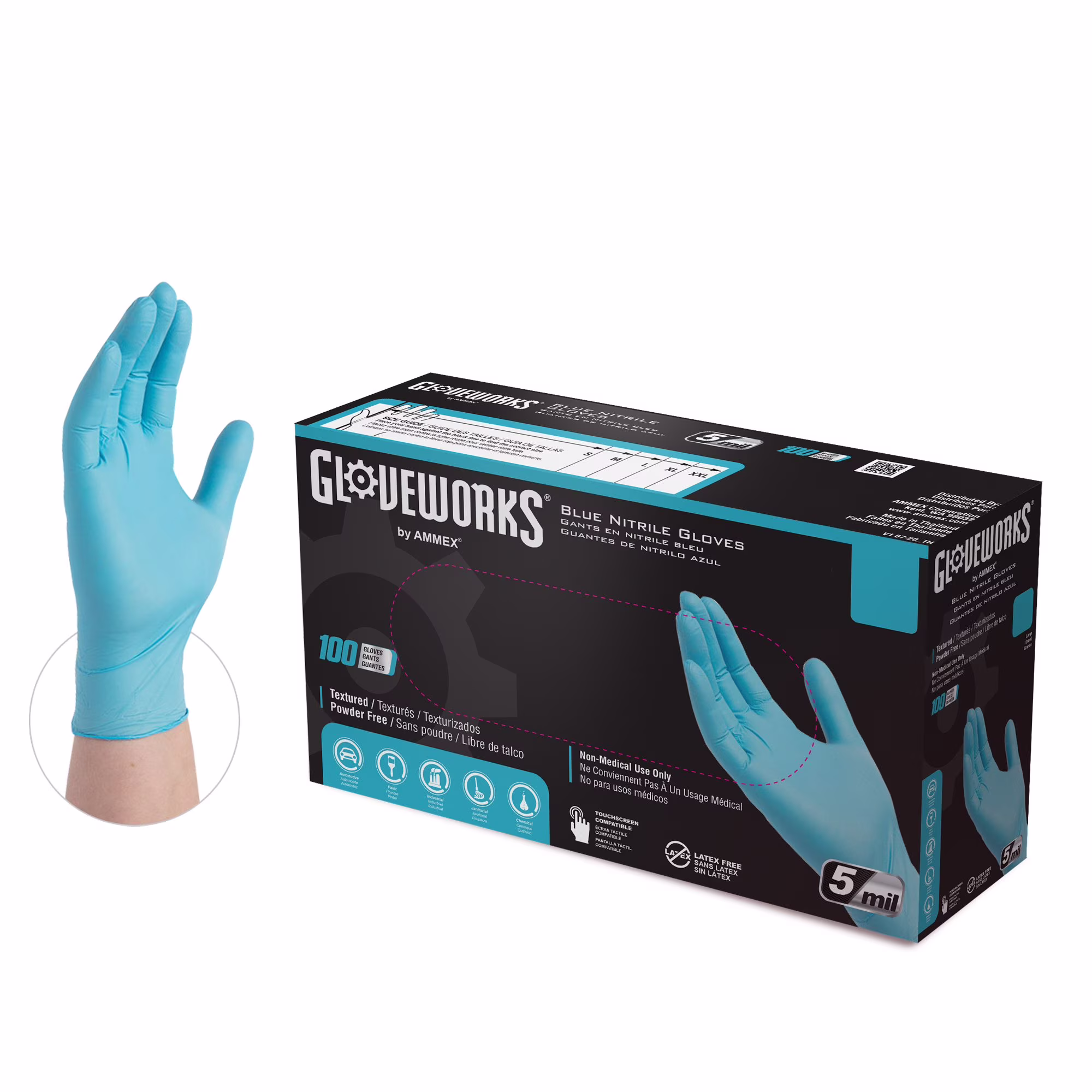 GLOVEWORKS Blue Nitrile Industrial Disposable Gloves 5 Mil X-Large 100