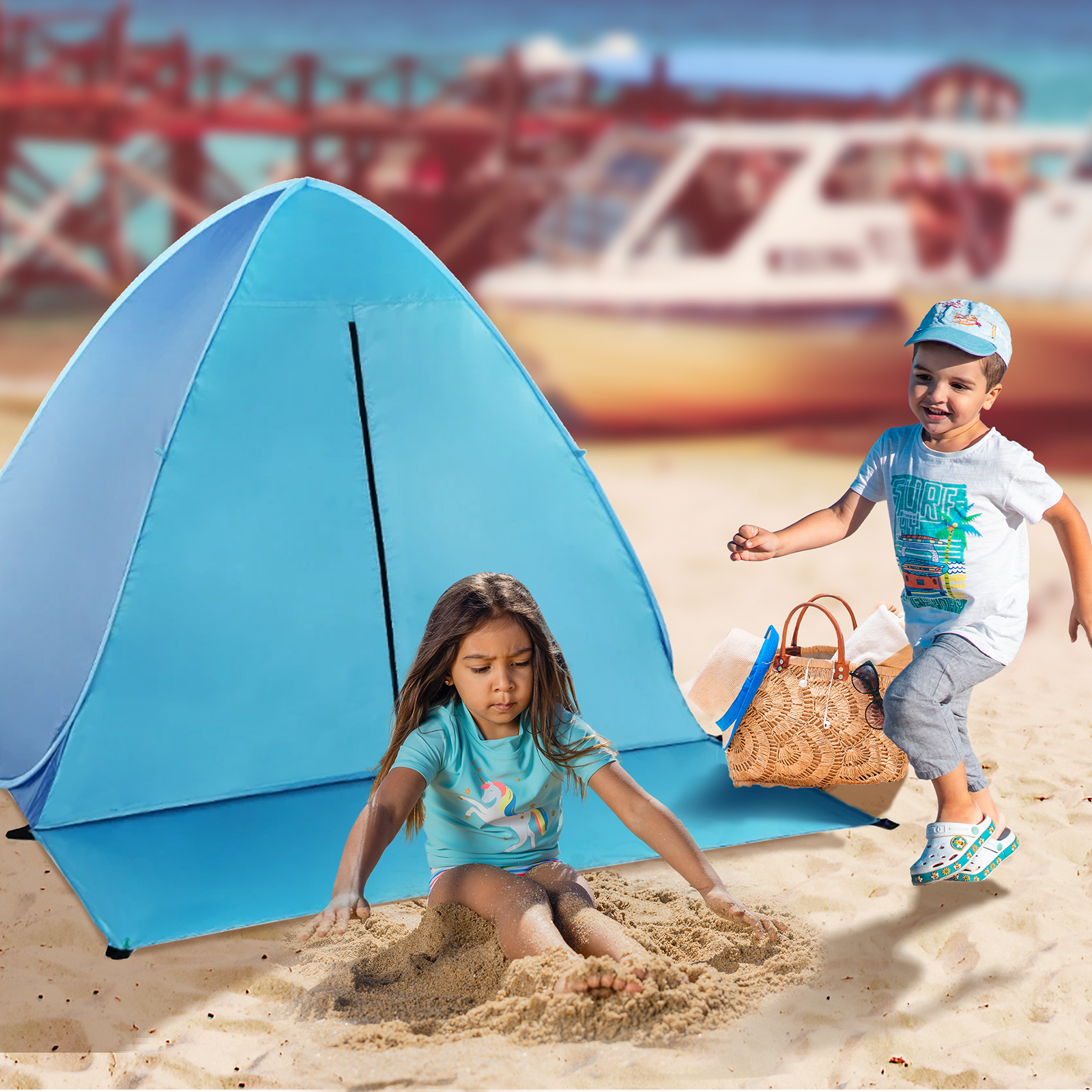 Originalsourcing 2-3 Person Beach Camping Tent Waterproof Anti UV Pop Up Shelter with Carry Bag, 1 Pack Black