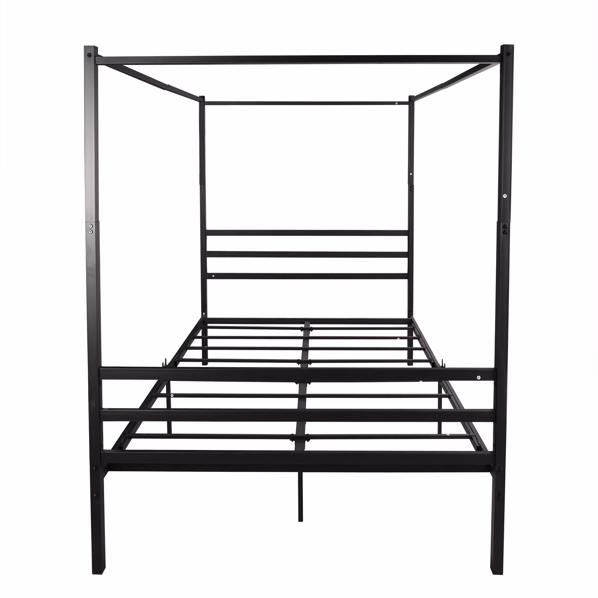 BMTBUY Canopy Metal Bed with Headboard Mattress Foundationt Platform Bed Frame Metal Slat, Black Queen Size