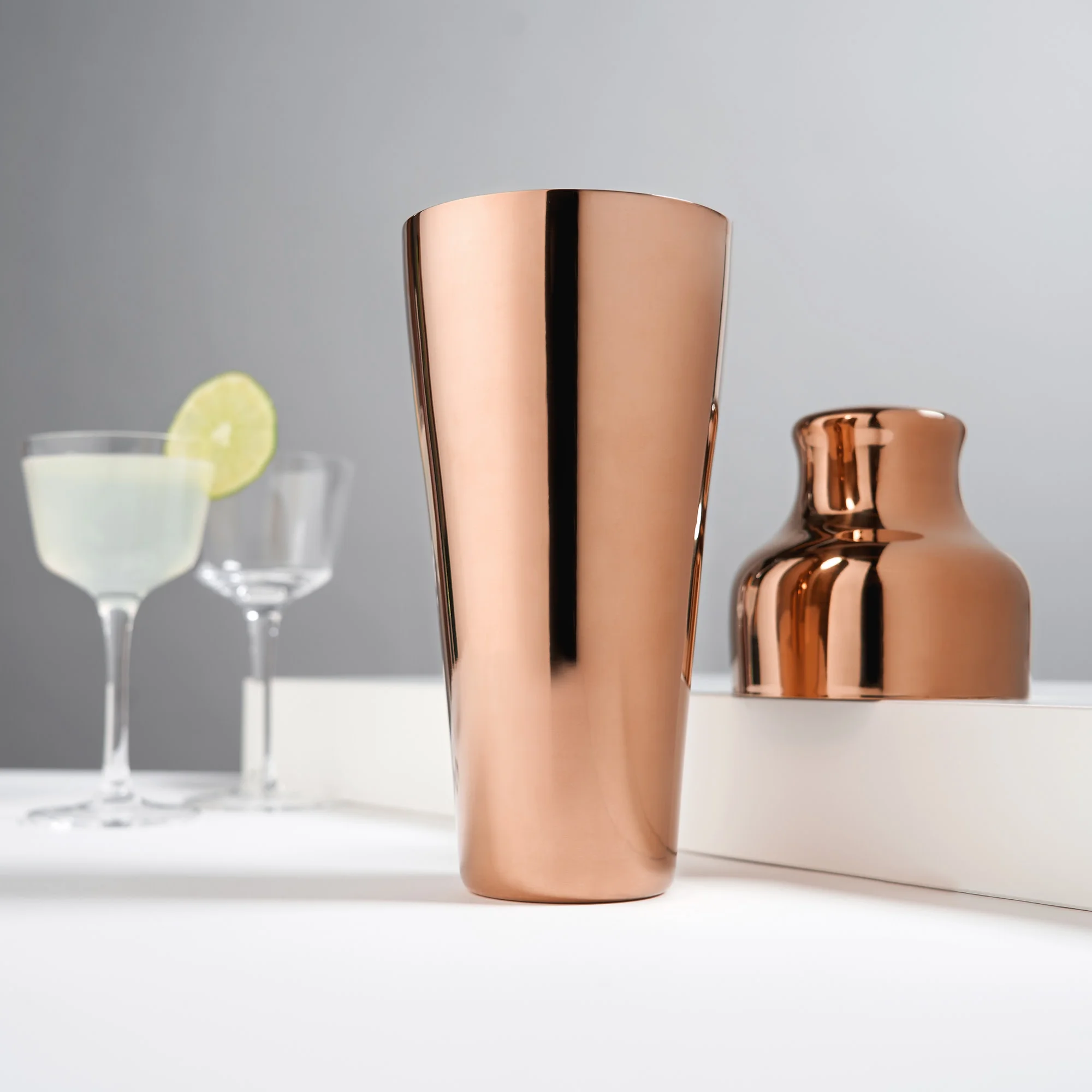 Viski Stainless Steel Contoured Shine Polished Parisian Cocktail Shaker, Copper