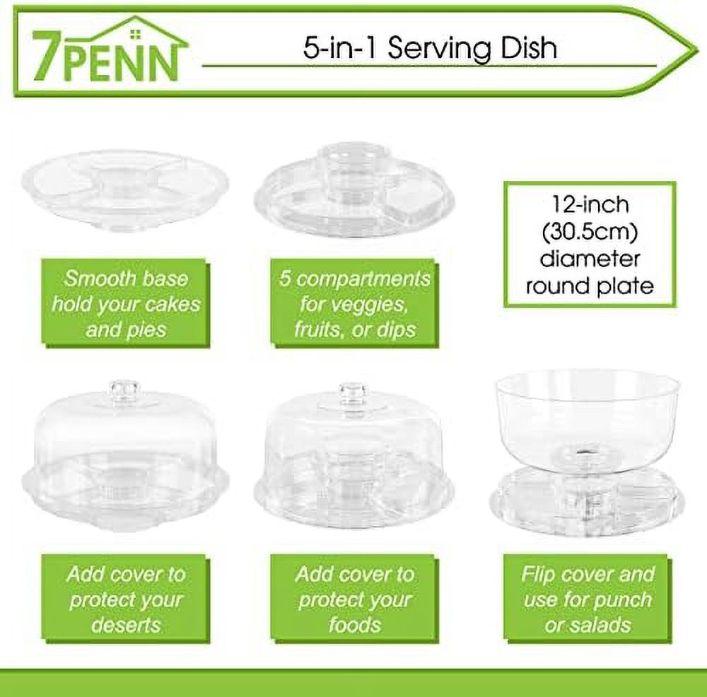 Clear Cake Stand With Dome Cover Lid - 12In Multi-Function Cake Plate Serving Platter And Punch Bowl Set