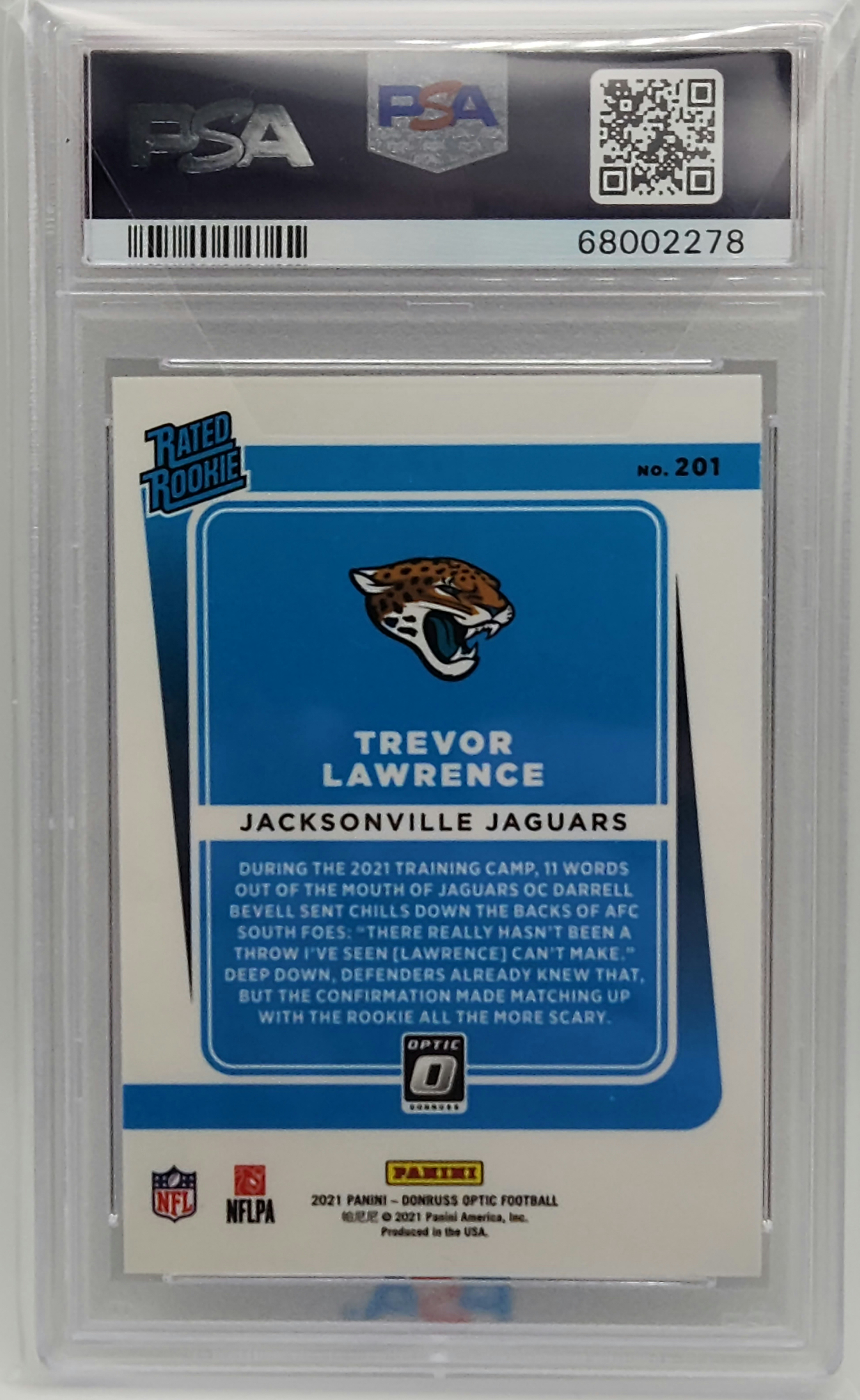 Trevor Lawrence Jaguars 2021 Panini Donruss Optic Rookie Card #201 PSA 9 Mint