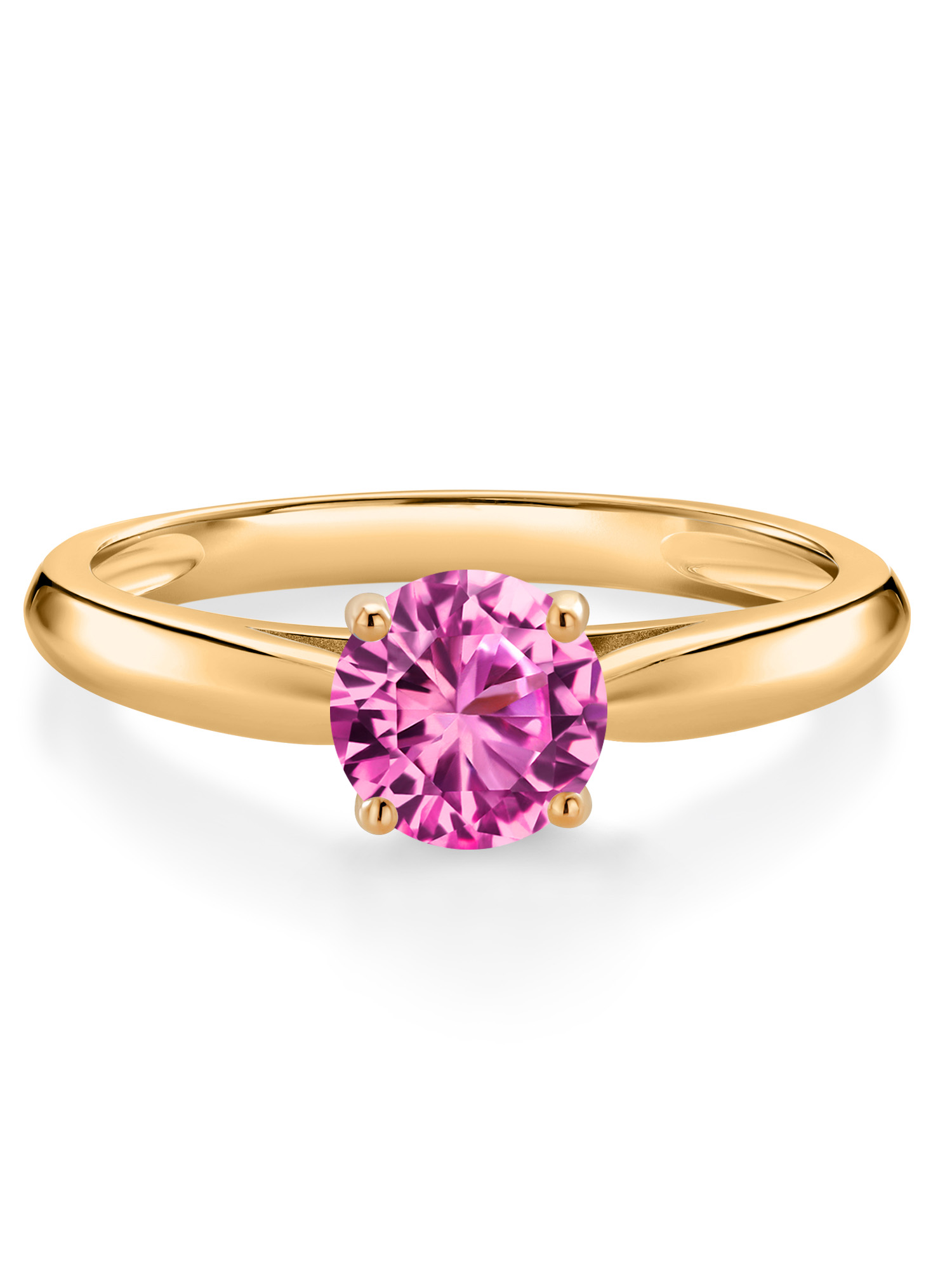 Gem Stone King 10K Yellow Gold Pink Created Sapphire Solitaire Engagement Ring For Women (1.00 Ct Round 6MM, Available In Size 5, 6, 7, 8, 9)