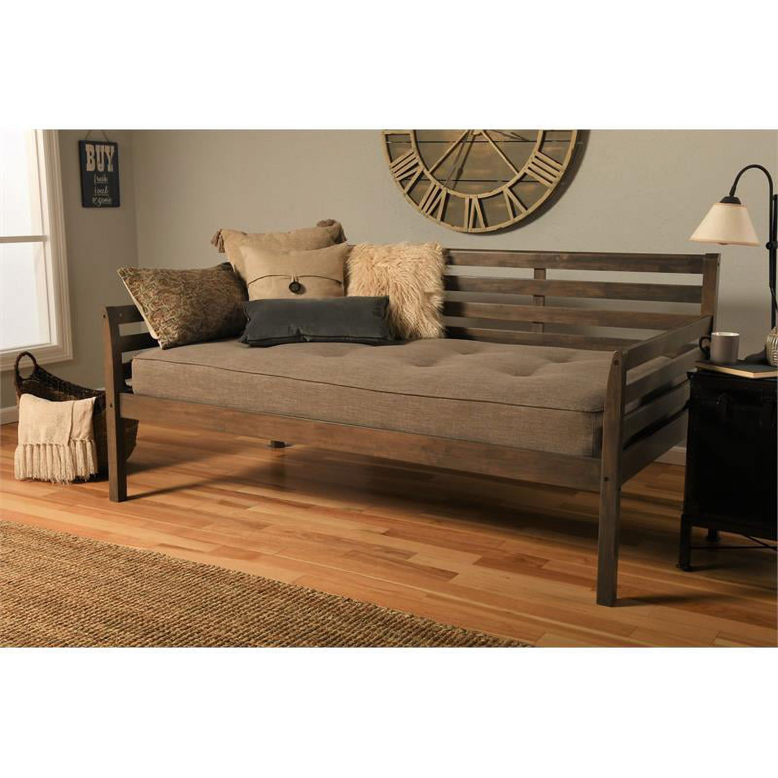 Pemberly Row Twin Traditional Solid Wood Daybed in Rustic Walnut