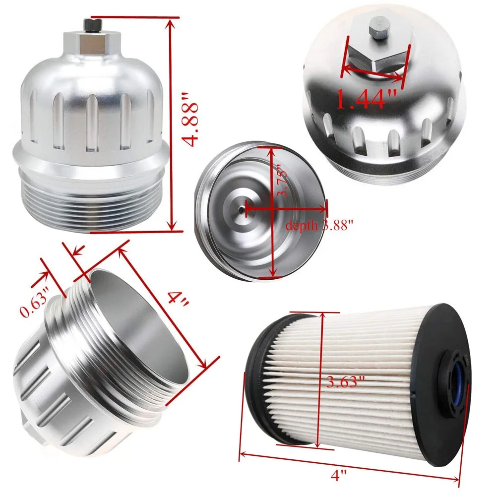 imUfer TP1015 Fuel Filter And 134001 Filter Housing Cover Silver For Duramax 6.6L 2017-2020 Chevy Silverado GMC Sierra 2500HD 3500HD