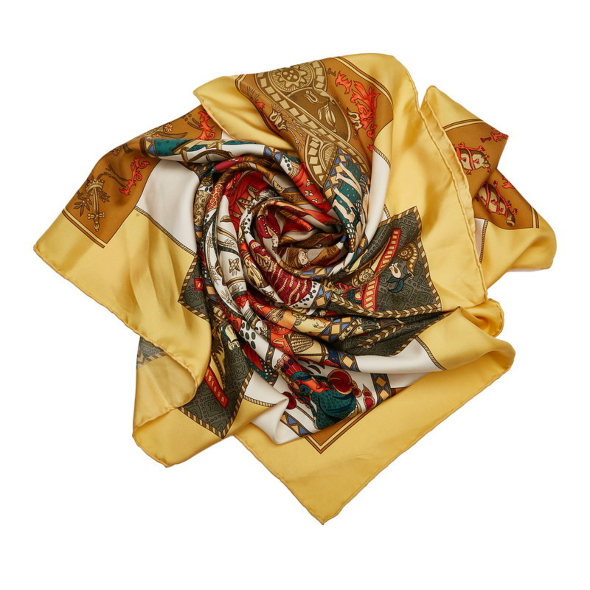 Pre-Owned Hermes Carre 90 LE TAROT Tarot Card Scarf Muffler Yellow Multi Silk Women's HERMES (Good)