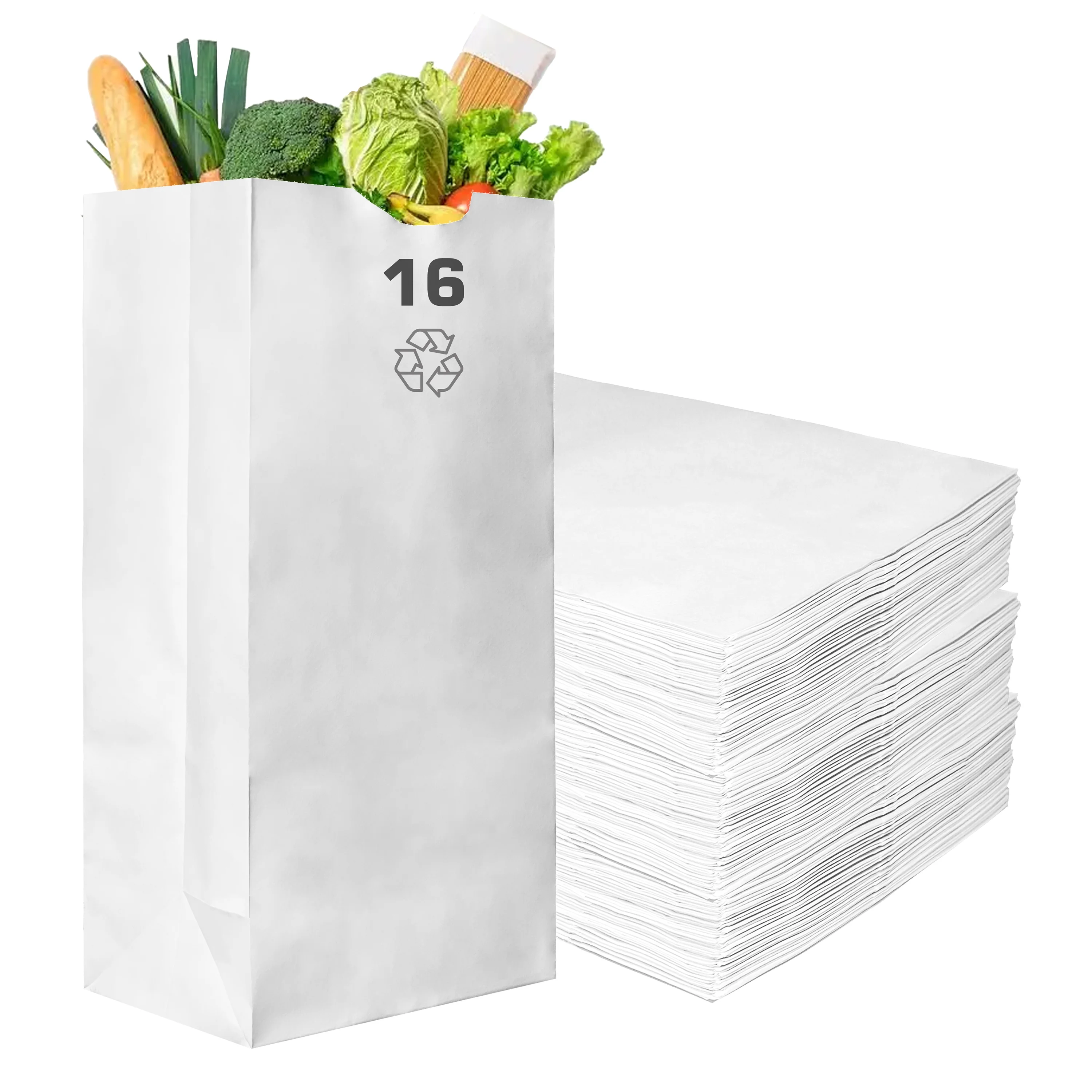 Paper Lunch Bags 16 Lb White Paper Bags 16LB Capacity - Kraft White Paper Bags, Bakery Bags, Candy Bags, Lunch Bags, Grocery Bags, Craft Bags - #16 Large Lunch Paper Bags by EcoQuality (100, #16)