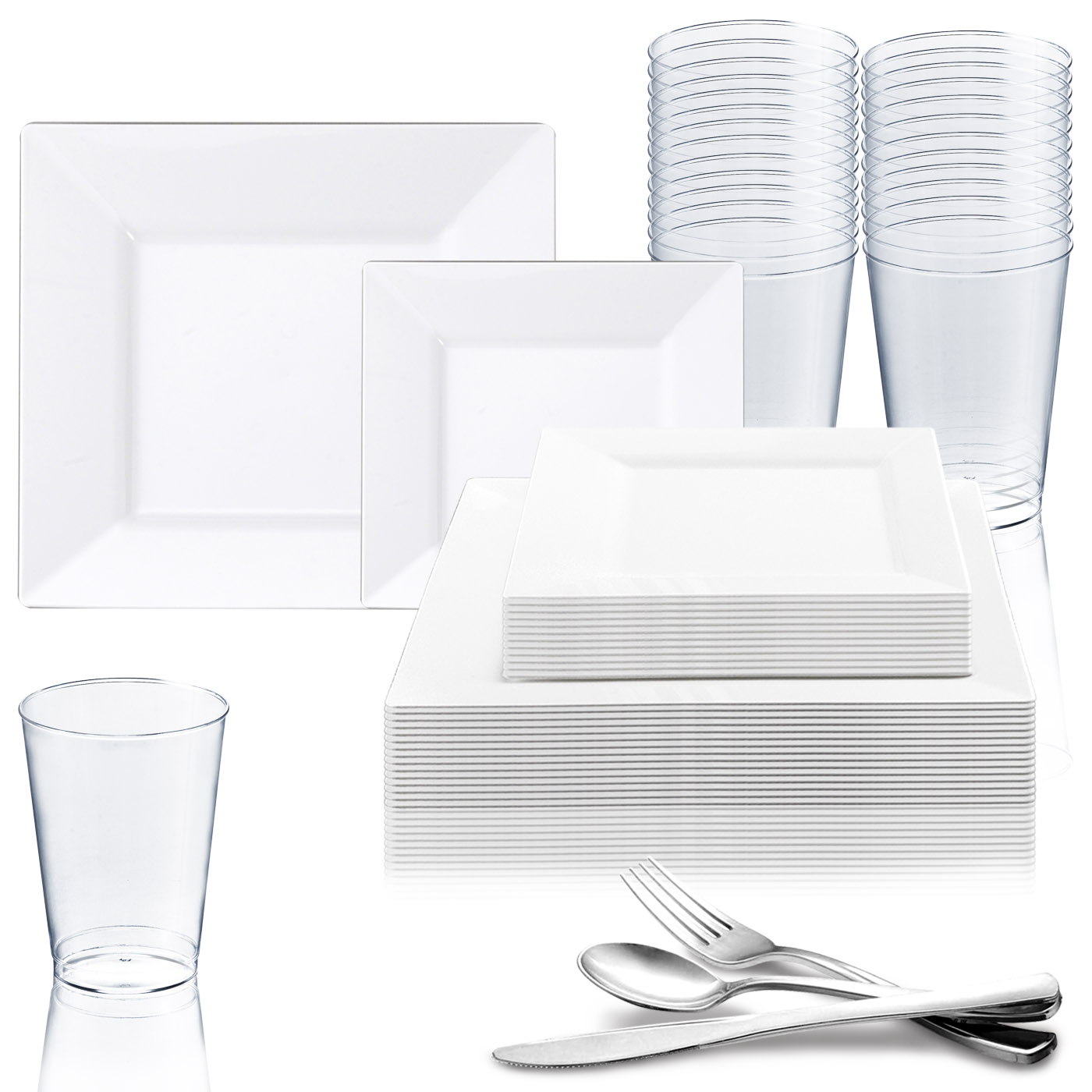 Disposable Plastic Party Dinnerware Set Large Square (60-Person Package)