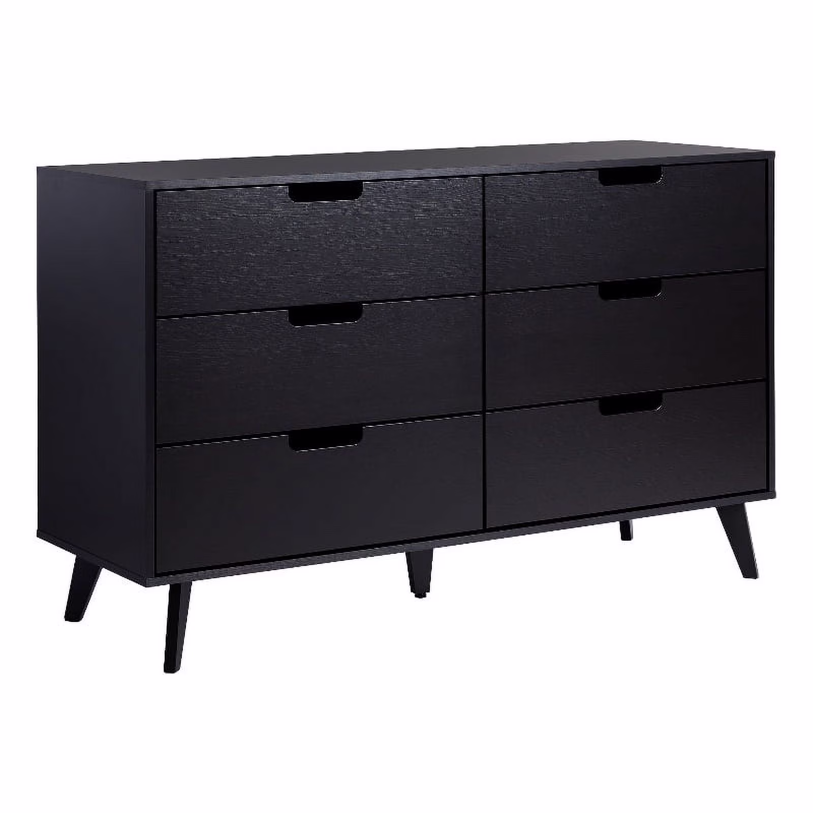Pemberly Row Simple Wood 6 Drawer Dresser with Cut Out Handles - Black