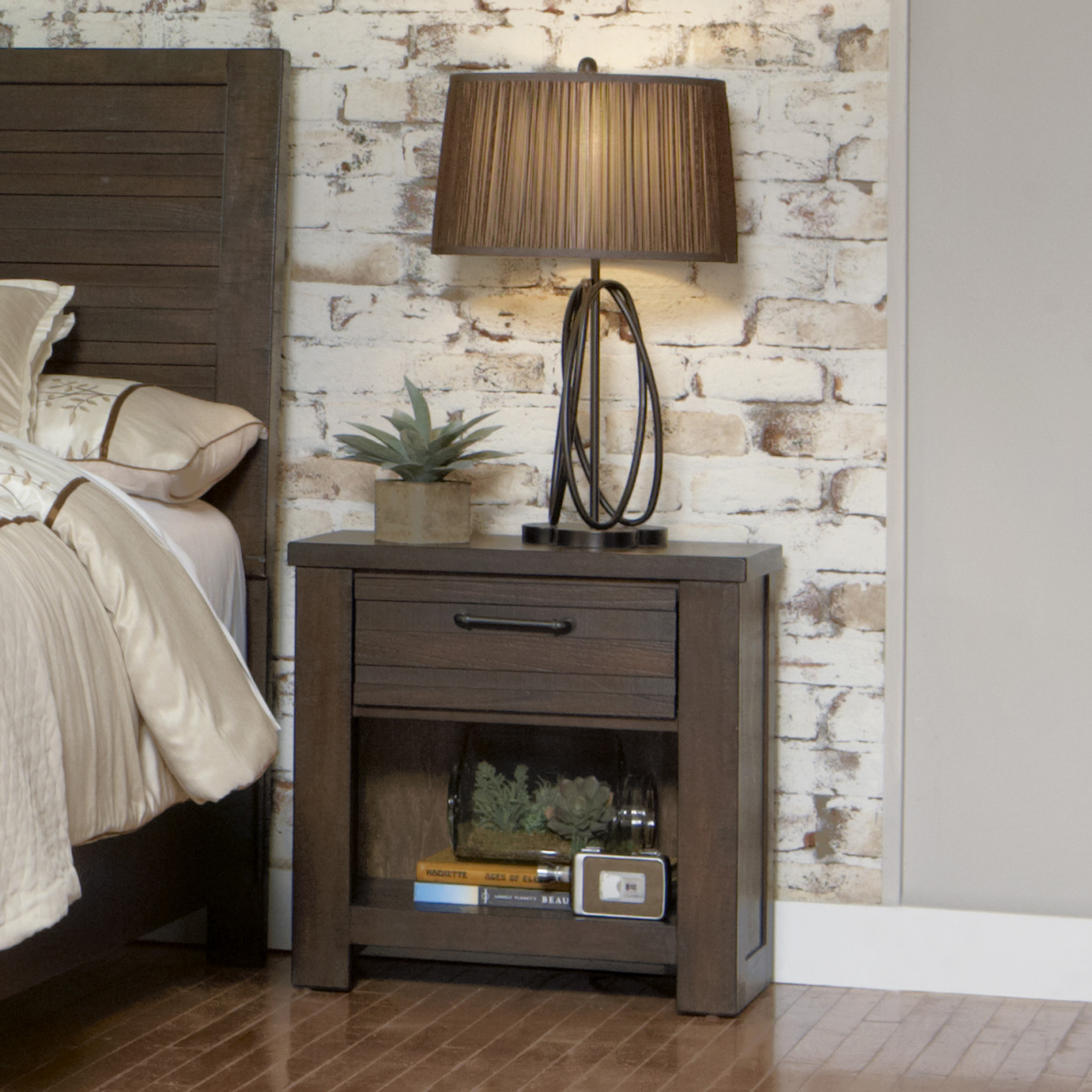 Sedona Transitional Wood Bedroom Set, Panel King Bed with Two Nightstands in Espresso