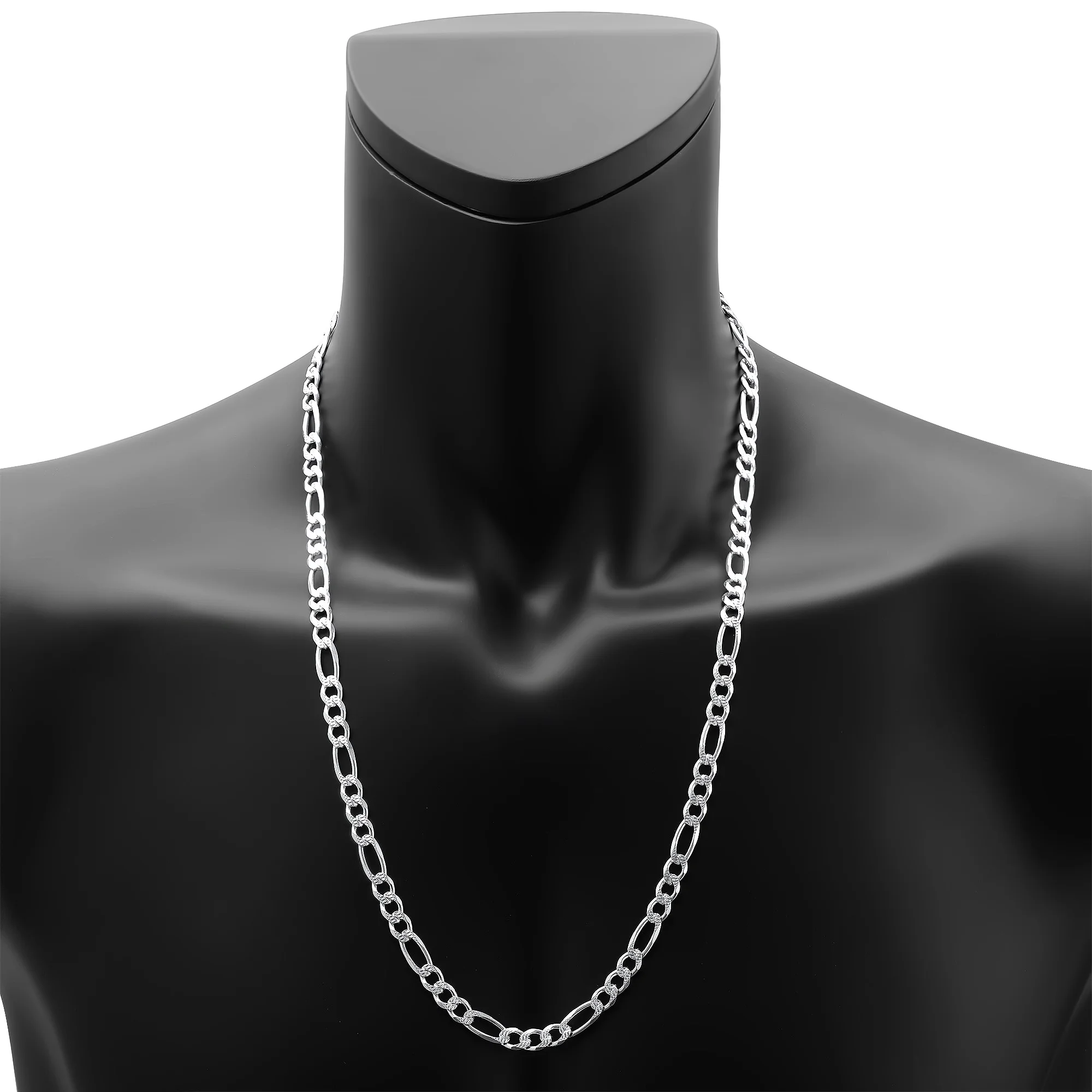 7mm .925 Sterling Silver Diamond-Cut Flat Figaro Choker Chain Necklace, 18 inches + Gift Box