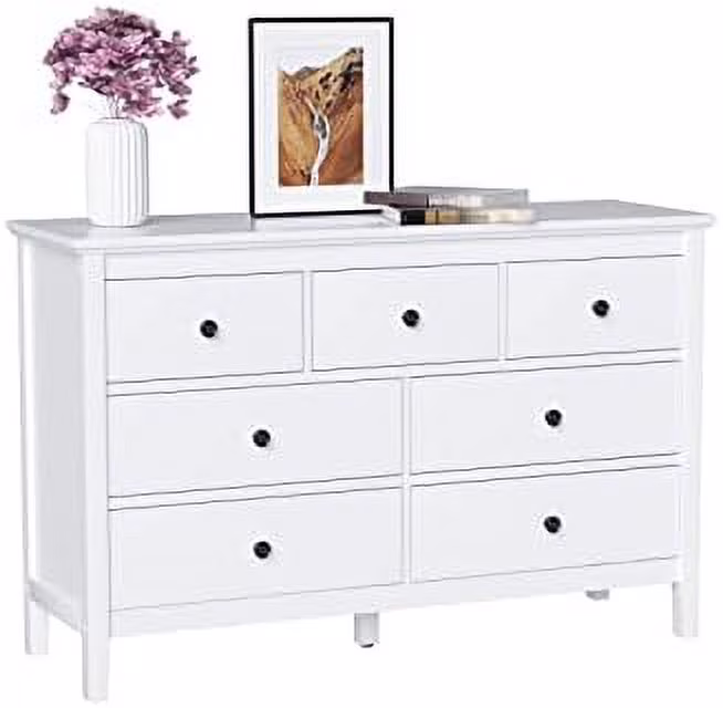 White Dresser   Dresser for Bedroom  7 Drawer Dresser with Wide Drawer and Metal Handles