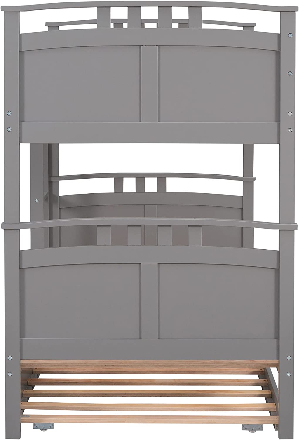 Wooden Bunk Bed With Trundle, Separable Bunk Bed Can Be Separated Into 2 Beds, Grey