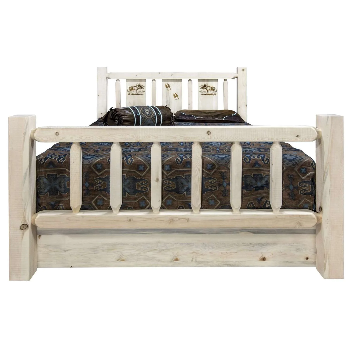 Homestead Collection Full Storage Bed w/ Laser Engraved Moose Design, Clear Lacquer Finish
