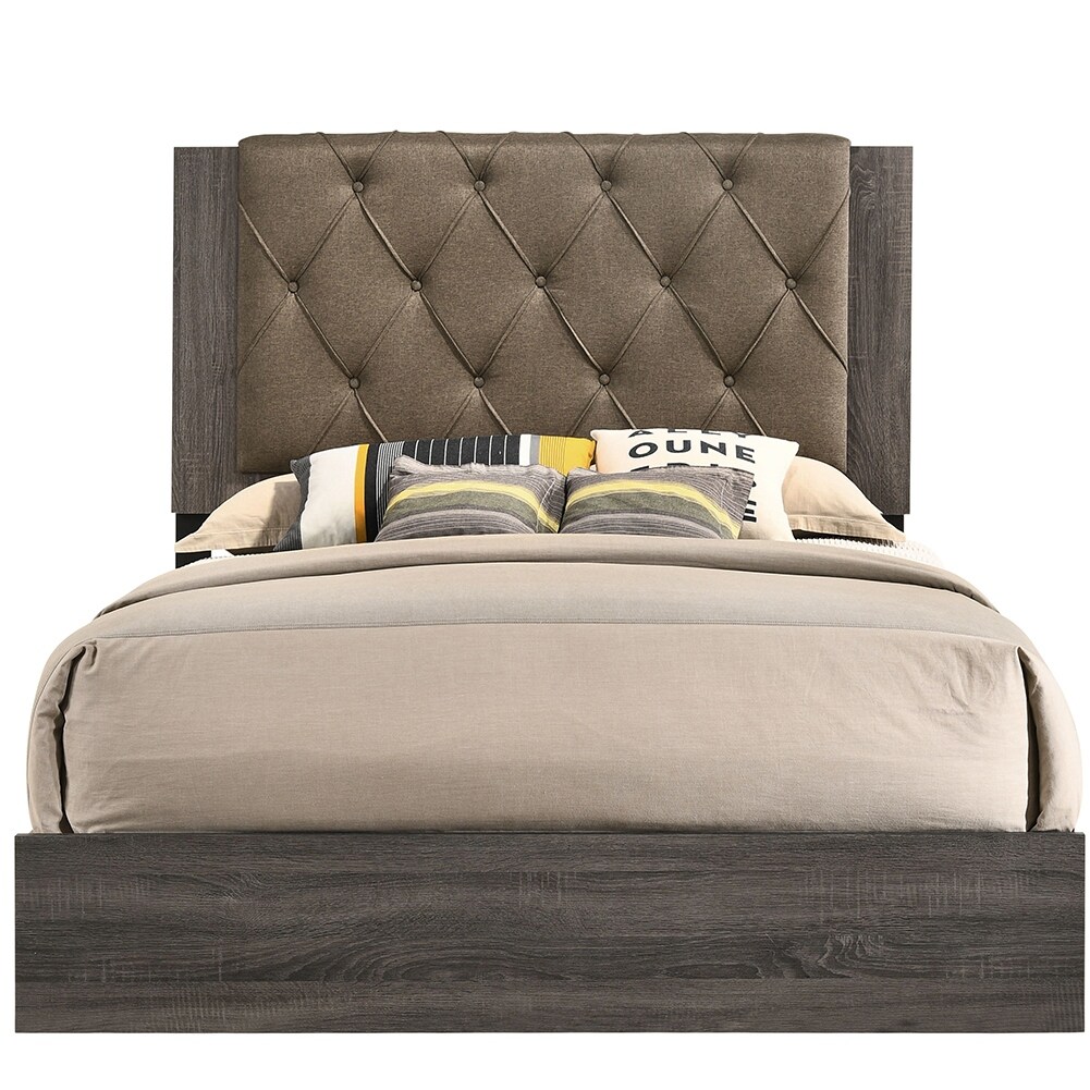 LivEditor High Quality Queen Size Bed with Button Tufted Upholstered Headboard