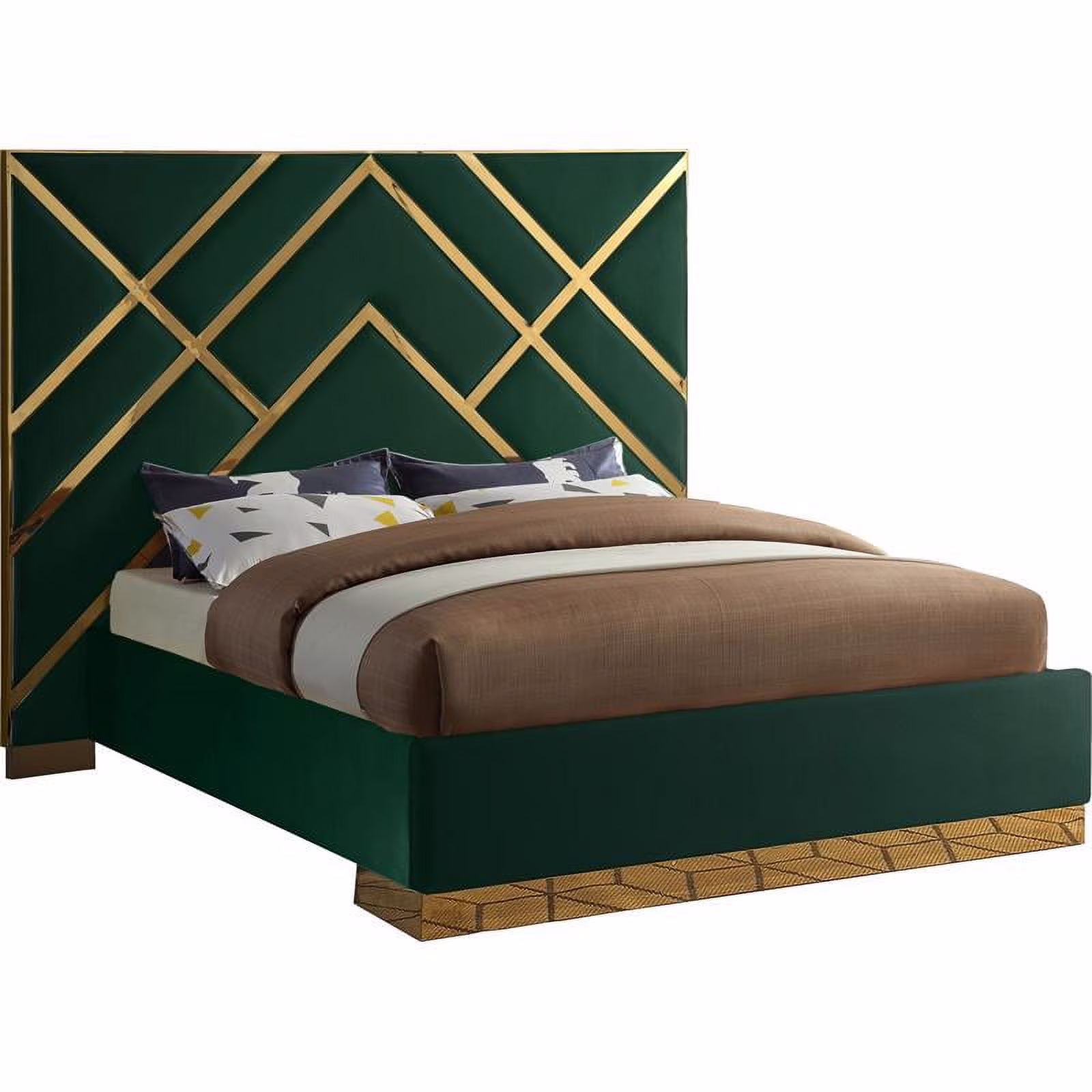 Maklaine Contemporary Rich Velvet King Bed in Green