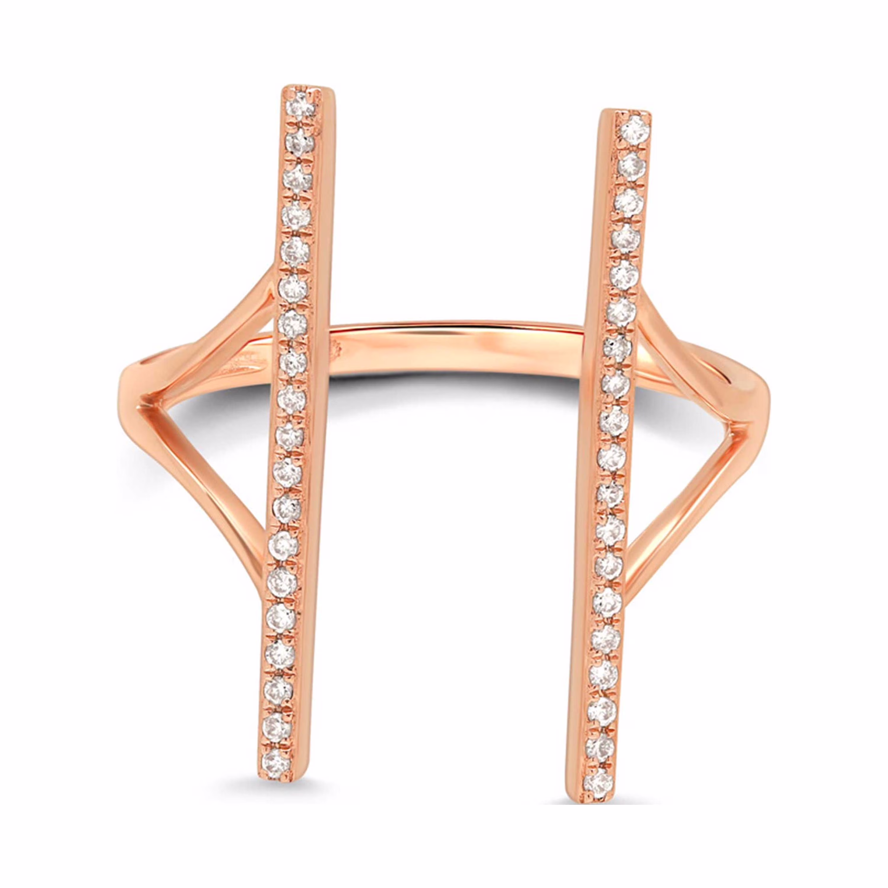 Estella Collection 1/5 Carat T.W. Natural Diamond 14K Solid Rose Gold Double Bar Cocktail Ring - Diamond Open Bar Ring (0.20 CT. T.W. G-H Color, SI1-SI2 Clarity) Jewelry Gift For Women